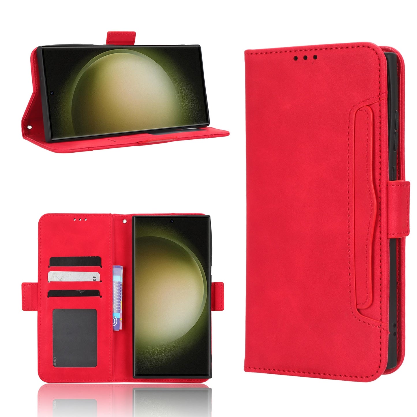 Samsung Galaxy S23 Ultra 5G Skin Feel PU Leather Wallet Phone Case with Card Slots, Cash Pocket, Magnetic Closure, Built-In Stand, Full Protection TPU Cover