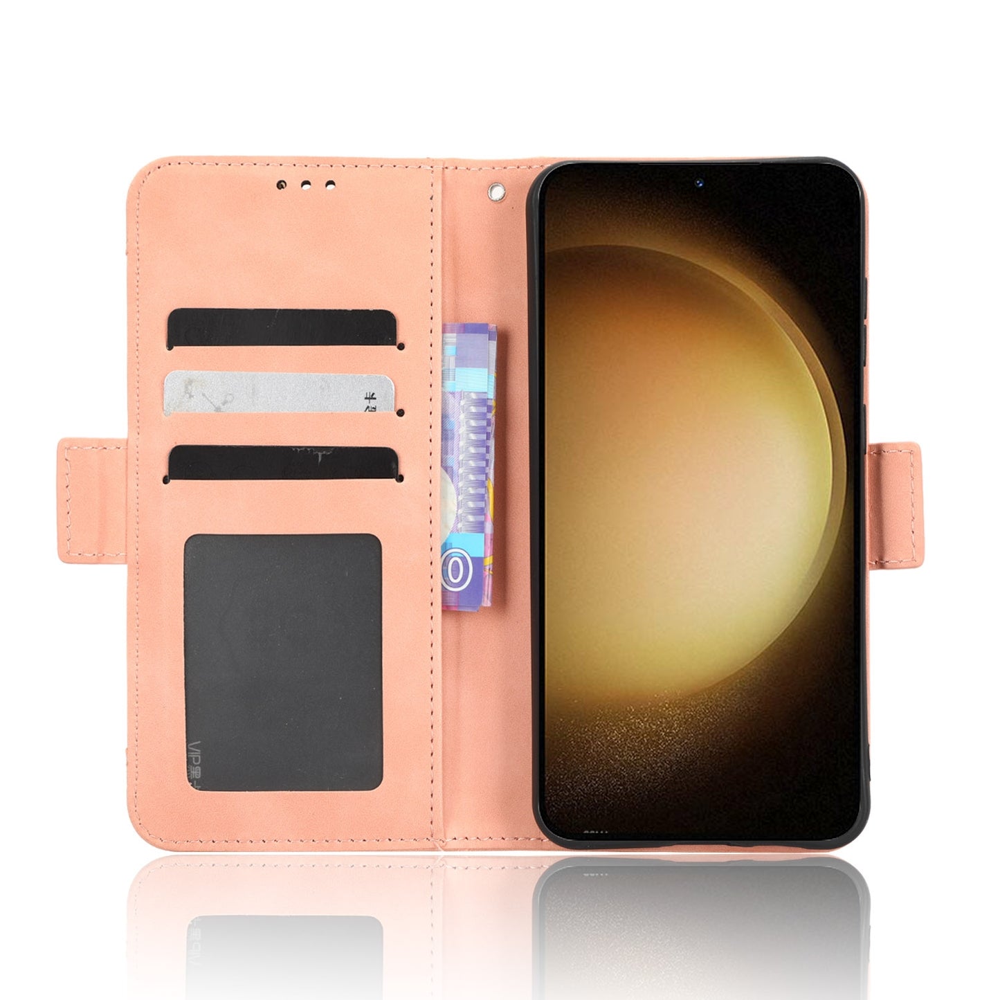 Samsung Galaxy S23 5G Skin Feel PU Leather Wallet Phone Case with Card Slots, Cash Pocket, Magnetic Closure, Built-In Stand, Full Protection TPU Cover