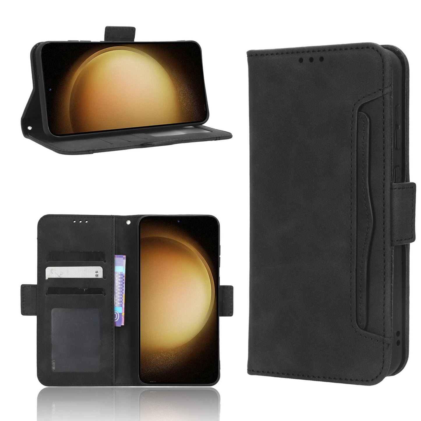 Samsung Galaxy S23 5G Skin Feel PU Leather Wallet Phone Case with Card Slots, Cash Pocket, Magnetic Closure, Built-In Stand, Full Protection TPU Cover