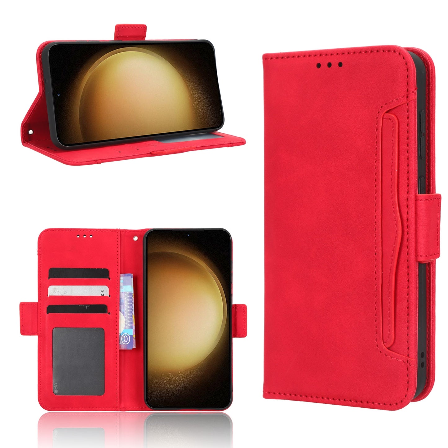 Samsung Galaxy S23 5G Skin Feel PU Leather Wallet Phone Case with Card Slots, Cash Pocket, Magnetic Closure, Built-In Stand, Full Protection TPU Cover
