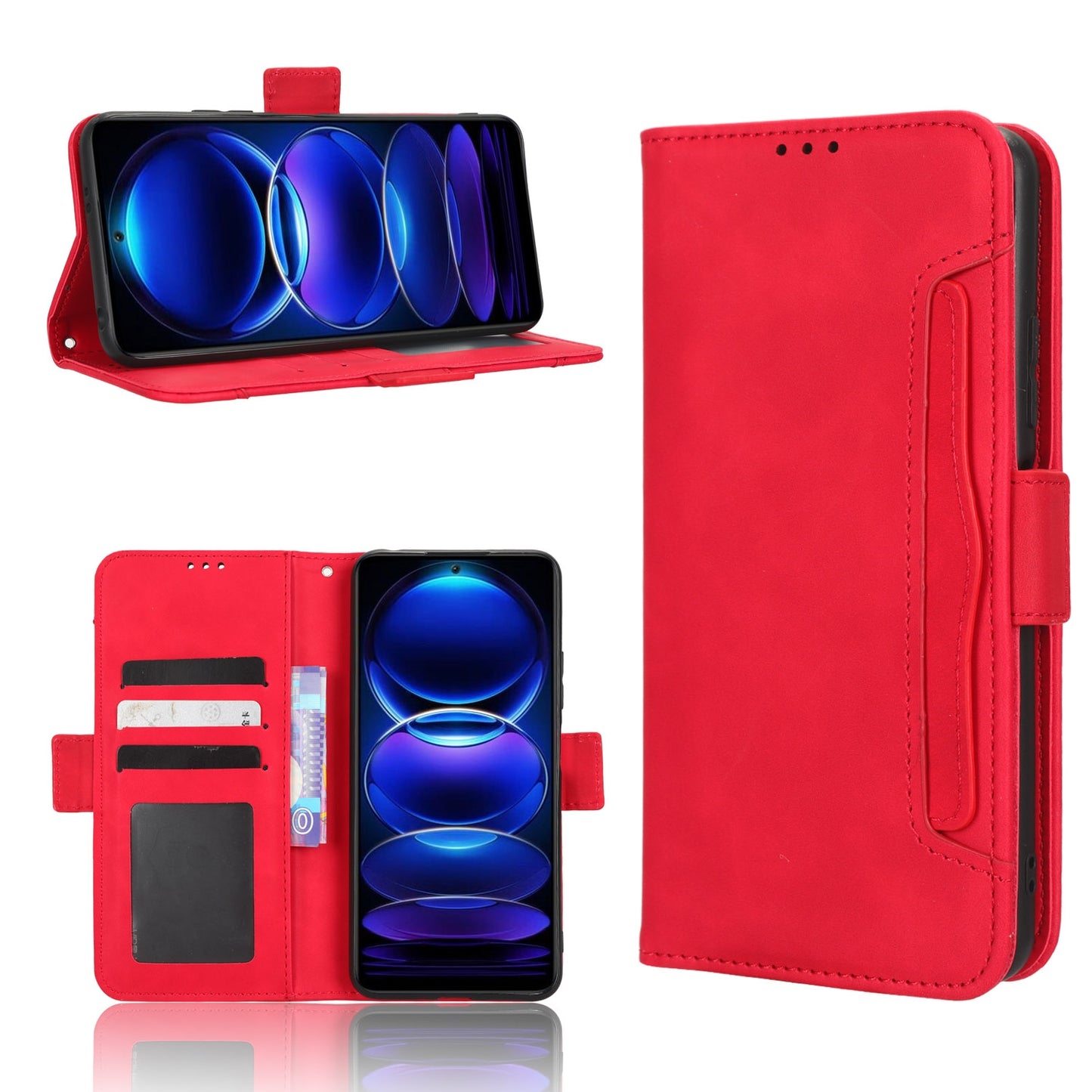 Xiaomi Poco X5 5G Skin Feel PU Leather Wallet Phone Case with Card Slots, Cash Pocket, Magnetic Closure, Built-In Stand, Full Protection TPU Cover