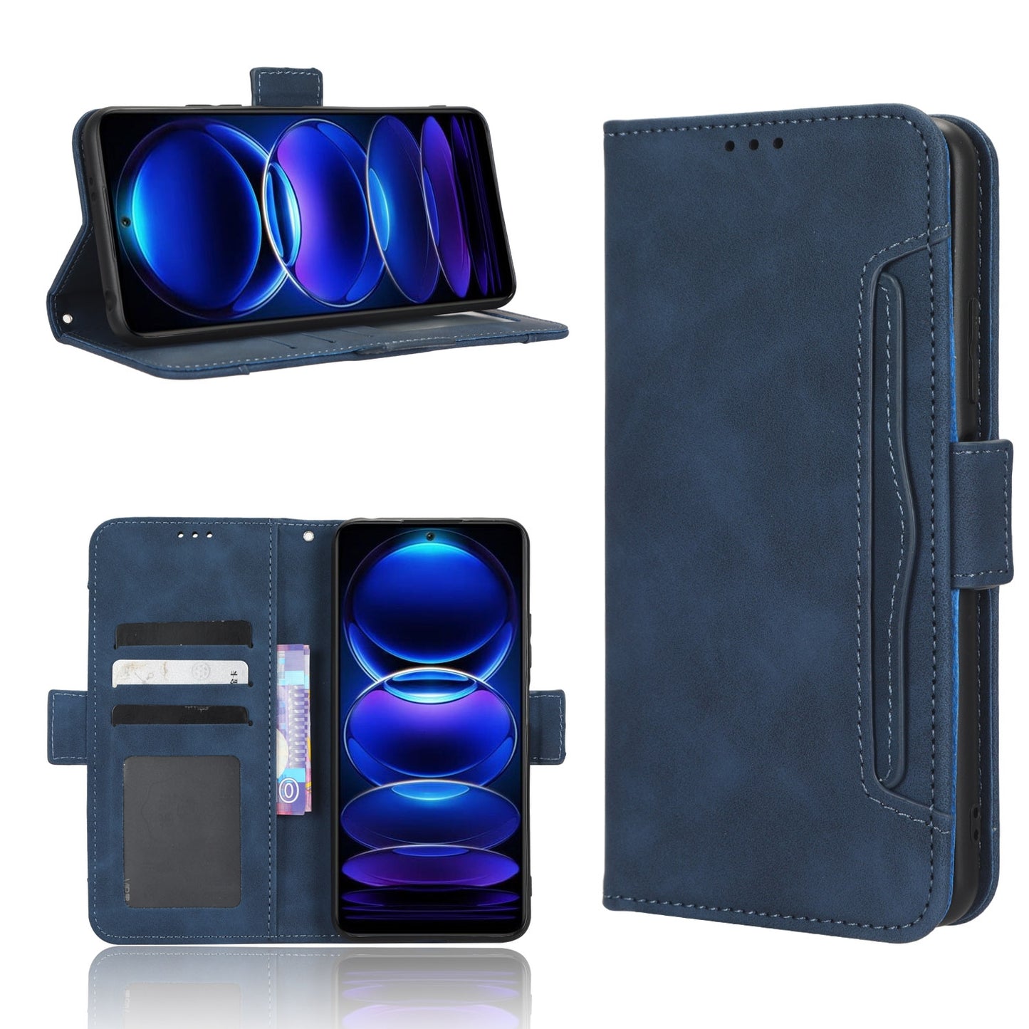 Xiaomi Redmi Note 12 5G Skin Feel PU Leather Wallet Phone Case with Card Slots, Cash Pocket, Magnetic Closure, Built-In Stand, Full Protection TPU Cover