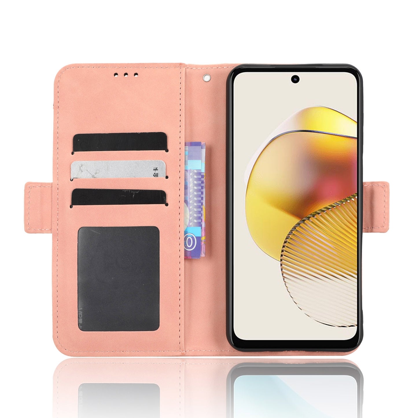 Motorola Moto G53 5G Skin Feel PU Leather Wallet Phone Case with Card Slots, Cash Pocket, Magnetic Closure, Built-In Stand, Full Protection TPU Cover