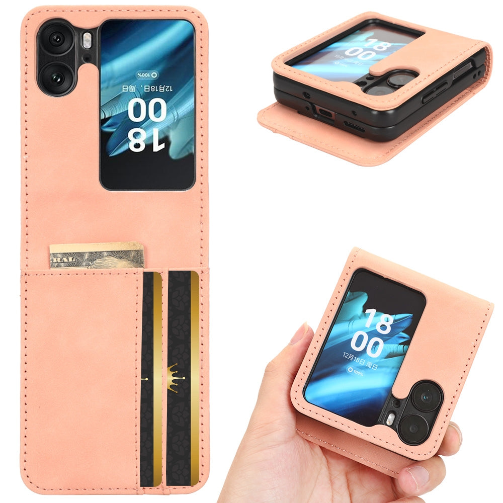 OPPO Find N2 Flip Skin Feel PU Leather Wallet Phone Case with Card Slots, Cash Pocket, Magnetic Closure, Built-In Stand, Full Protection TPU Cover