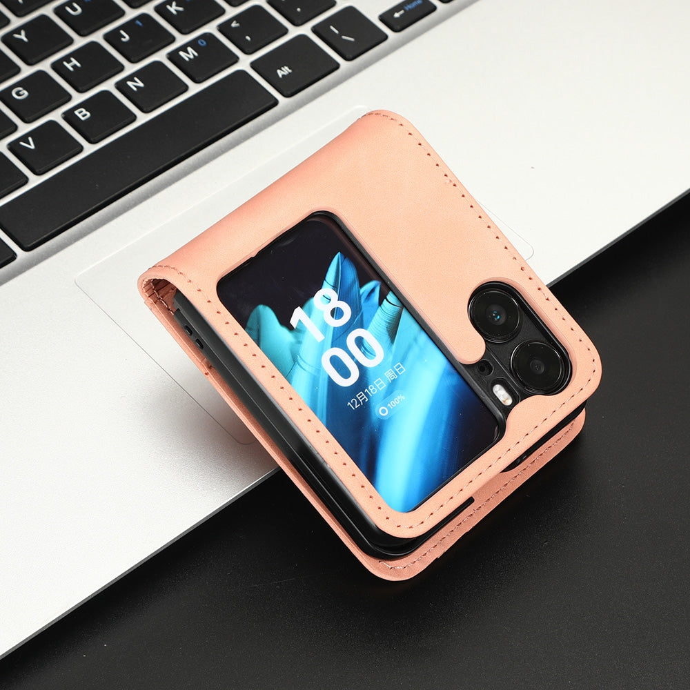 OPPO Find N2 Flip Skin Feel PU Leather Wallet Phone Case with Card Slots, Cash Pocket, Magnetic Closure, Built-In Stand, Full Protection TPU Cover