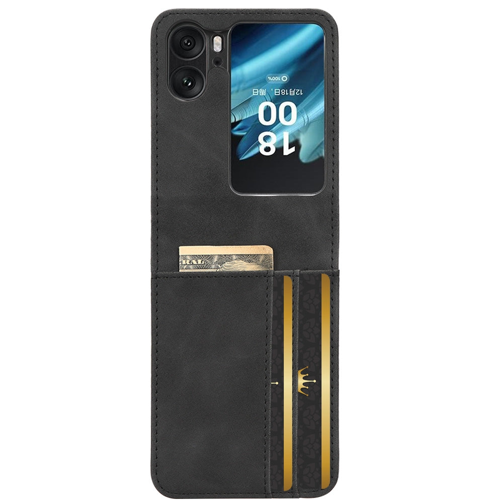 OPPO Find N2 Flip Skin Feel PU Leather Wallet Phone Case with Card Slots, Cash Pocket, Magnetic Closure, Built-In Stand, Full Protection TPU Cover