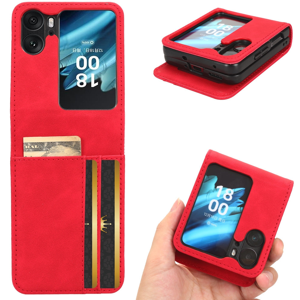 OPPO Find N2 Flip Skin Feel PU Leather Wallet Phone Case with Card Slots, Cash Pocket, Magnetic Closure, Built-In Stand, Full Protection TPU Cover