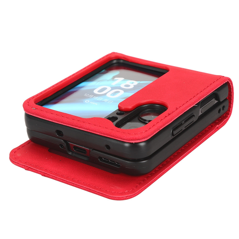 OPPO Find N2 Flip Skin Feel PU Leather Wallet Phone Case with Card Slots, Cash Pocket, Magnetic Closure, Built-In Stand, Full Protection TPU Cover