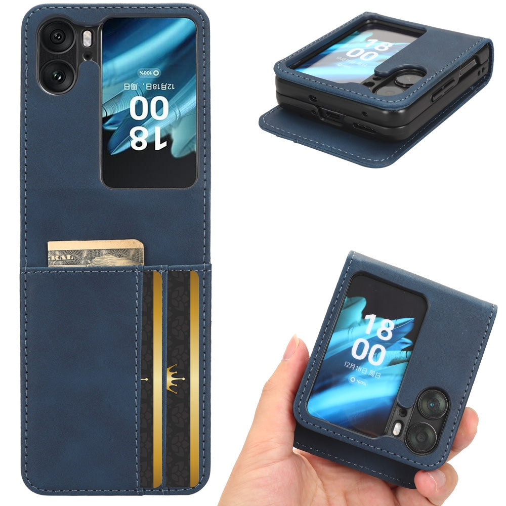 OPPO Find N2 Flip Skin Feel PU Leather Wallet Phone Case with Card Slots, Cash Pocket, Magnetic Closure, Built-In Stand, Full Protection TPU Cover