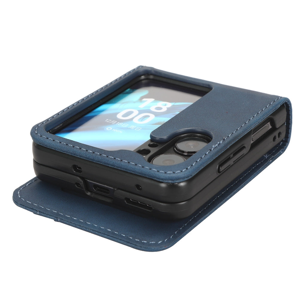 OPPO Find N2 Flip Skin Feel PU Leather Wallet Phone Case with Card Slots, Cash Pocket, Magnetic Closure, Built-In Stand, Full Protection TPU Cover