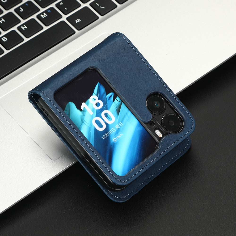 OPPO Find N2 Flip Skin Feel PU Leather Wallet Phone Case with Card Slots, Cash Pocket, Magnetic Closure, Built-In Stand, Full Protection TPU Cover