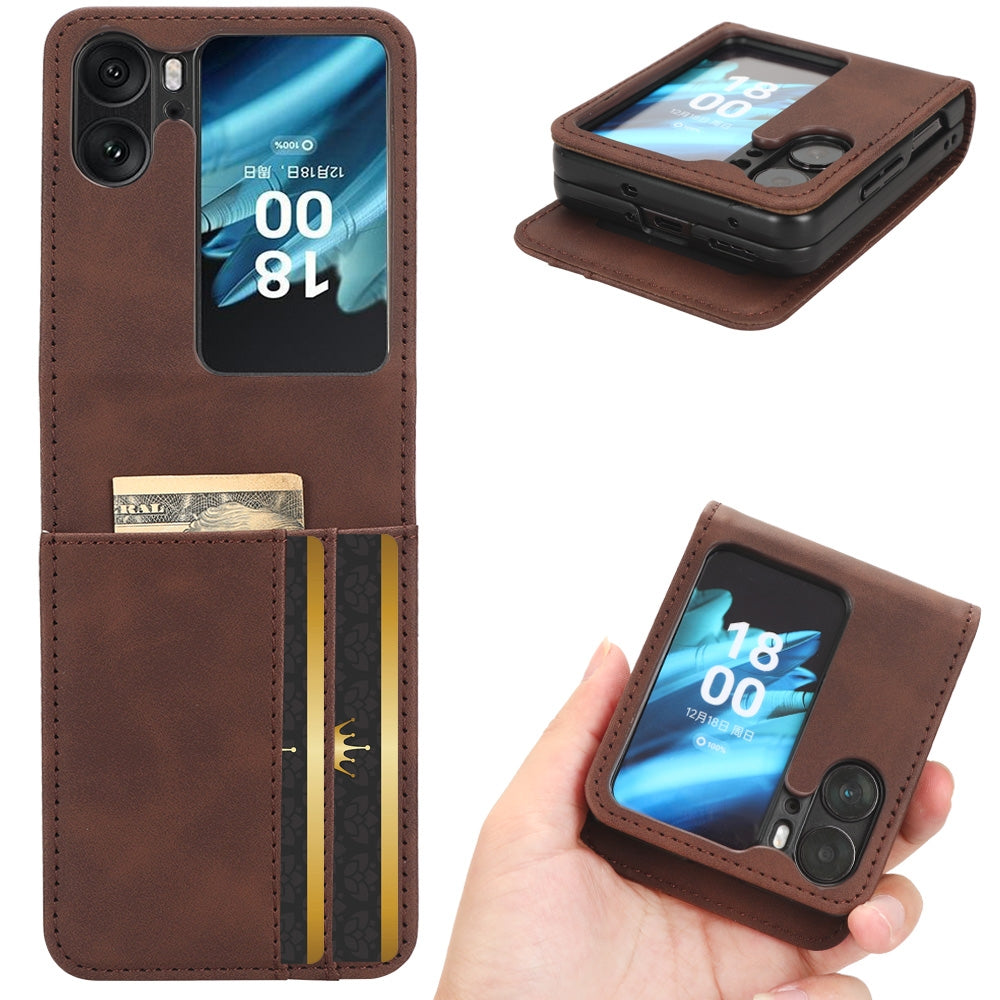 OPPO Find N2 Flip Skin Feel PU Leather Wallet Phone Case with Card Slots, Cash Pocket, Magnetic Closure, Built-In Stand, Full Protection TPU Cover