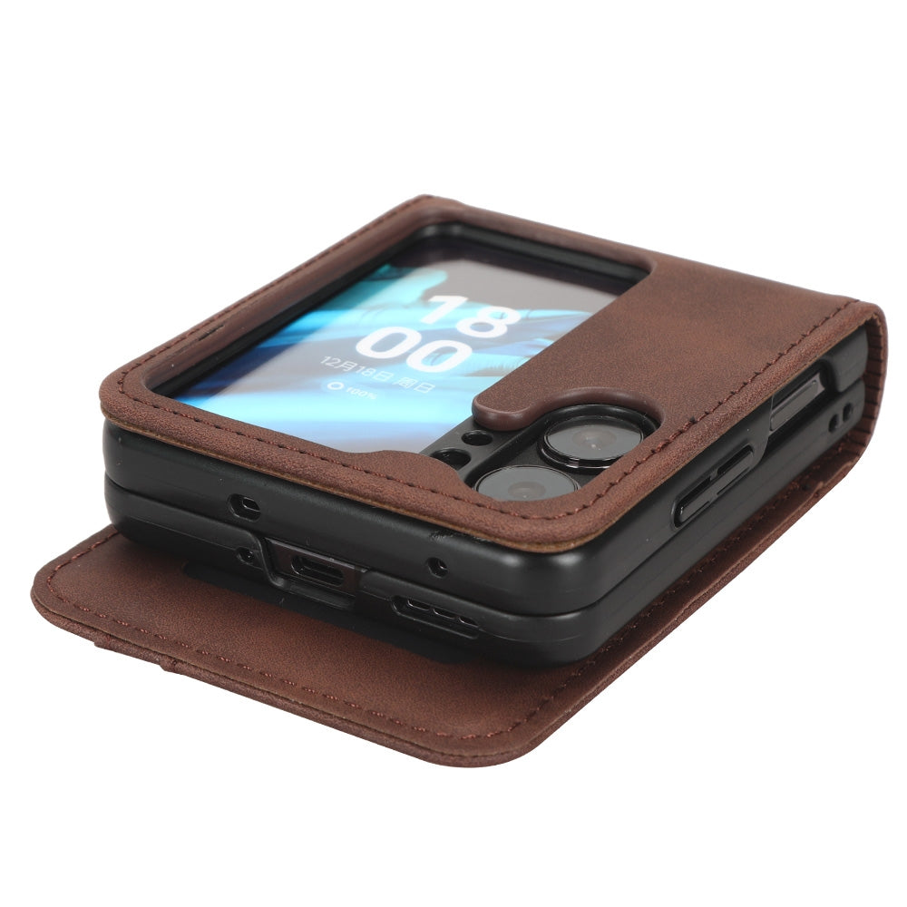 OPPO Find N2 Flip Skin Feel PU Leather Wallet Phone Case with Card Slots, Cash Pocket, Magnetic Closure, Built-In Stand, Full Protection TPU Cover