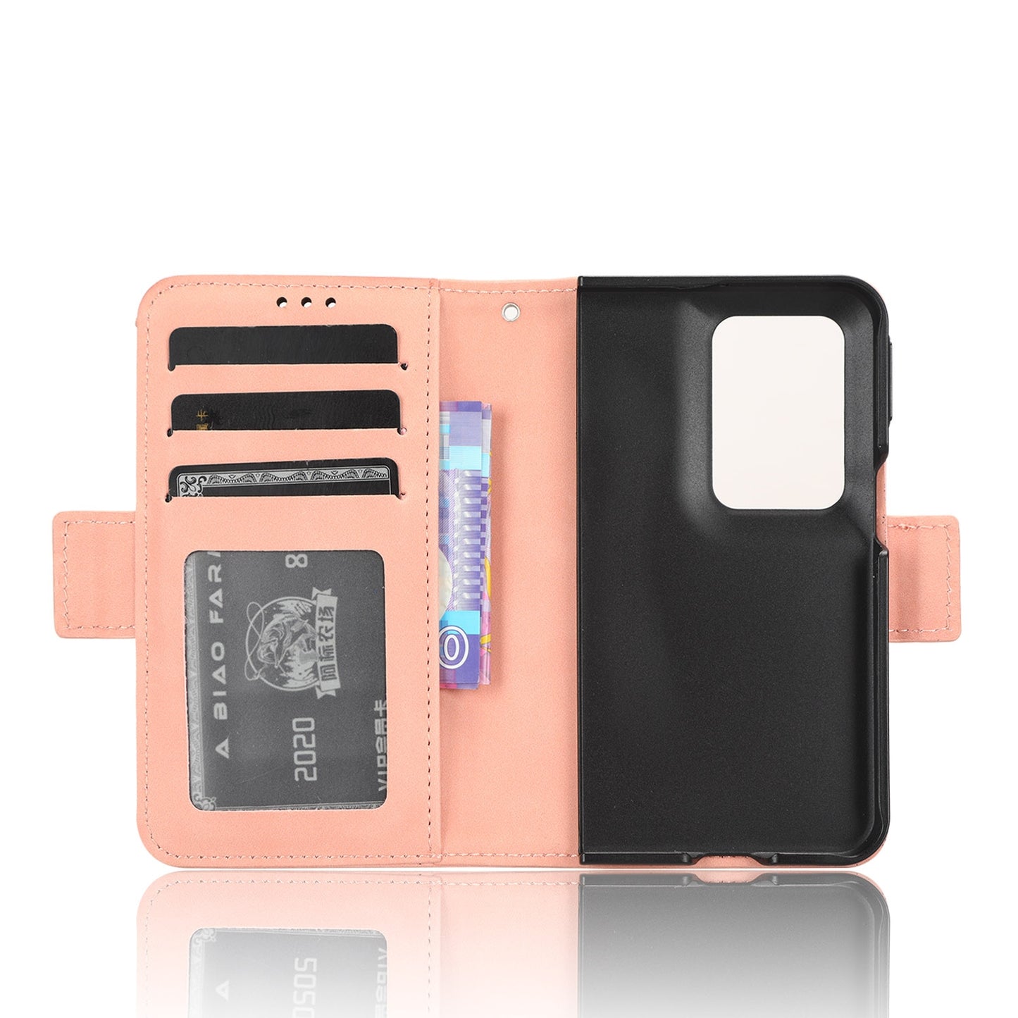 OPPO Find N2 Skin Feel PU Leather Wallet Phone Case with Card Slots, Cash Pocket, Magnetic Closure, Built-In Stand, Full Protection TPU Cover
