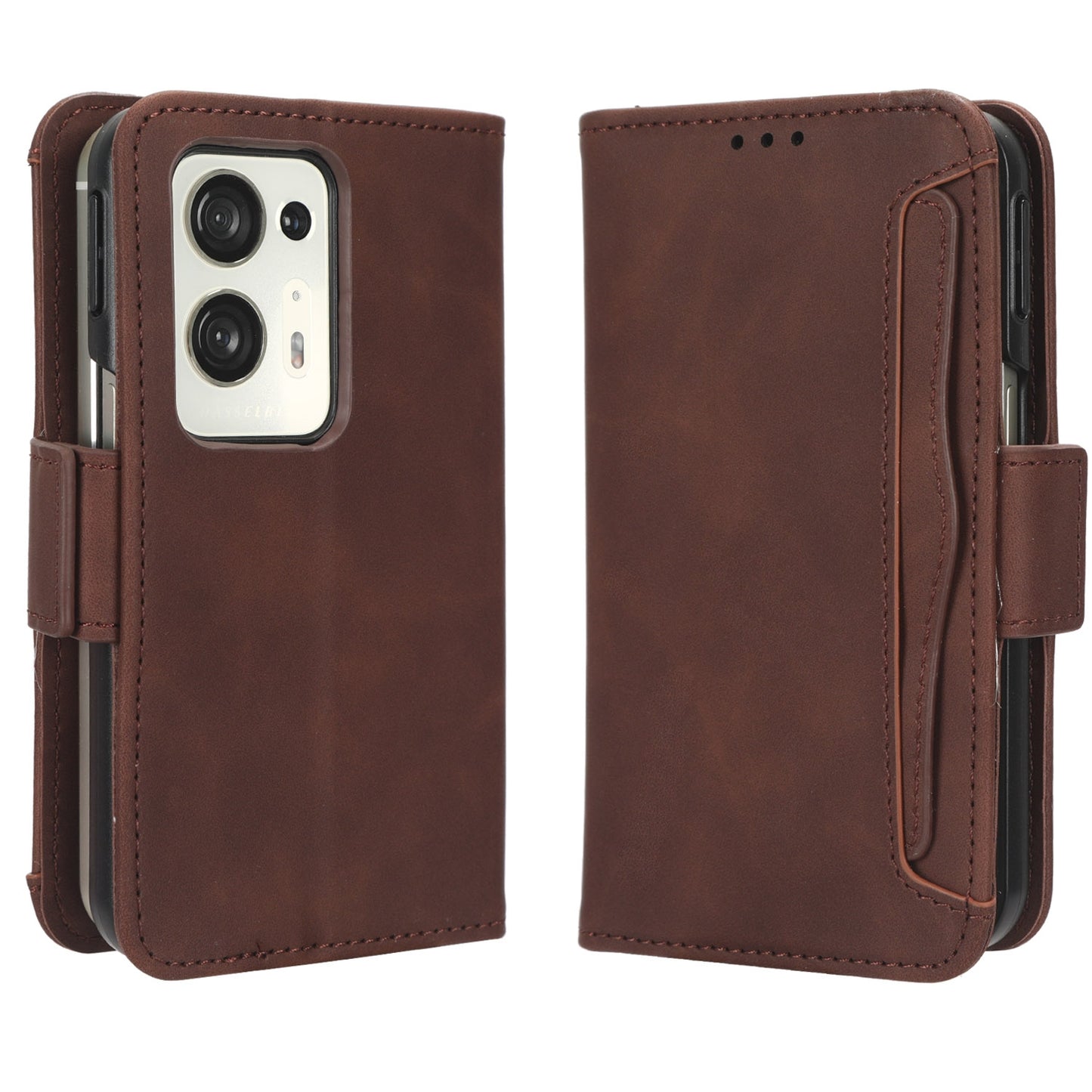 OPPO Find N2 Skin Feel PU Leather Wallet Phone Case with Card Slots, Cash Pocket, Magnetic Closure, Built-In Stand, Full Protection TPU Cover