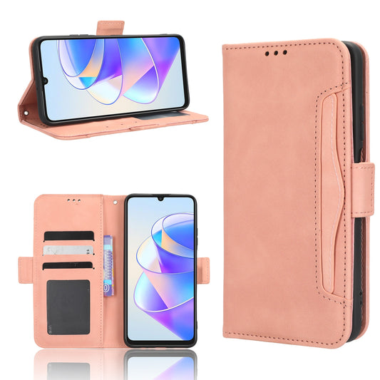 Honor X7a Skin Feel PU Leather Wallet Phone Case with Card Slots, Cash Pocket, Magnetic Closure, Built-In Stand, Full Protection TPU Cover