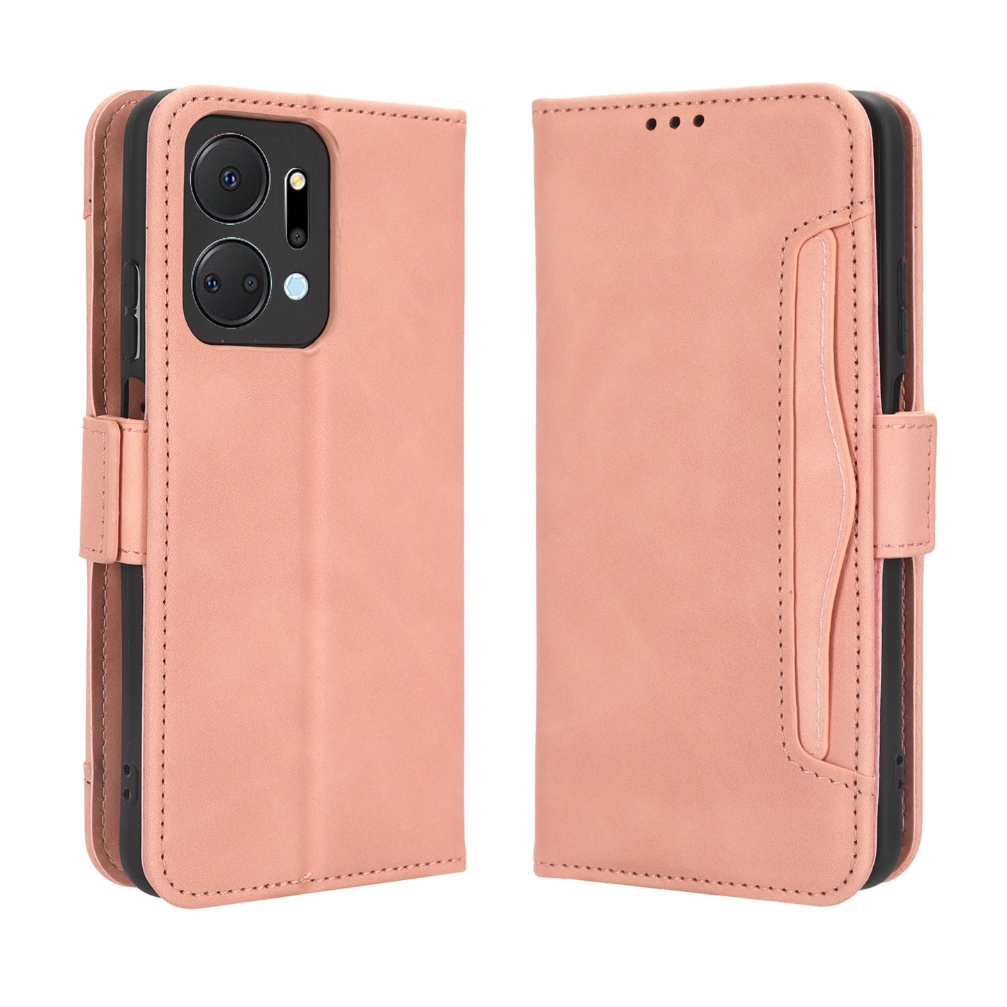 Honor X7a Skin Feel PU Leather Wallet Phone Case with Card Slots, Cash Pocket, Magnetic Closure, Built-In Stand, Full Protection TPU Cover