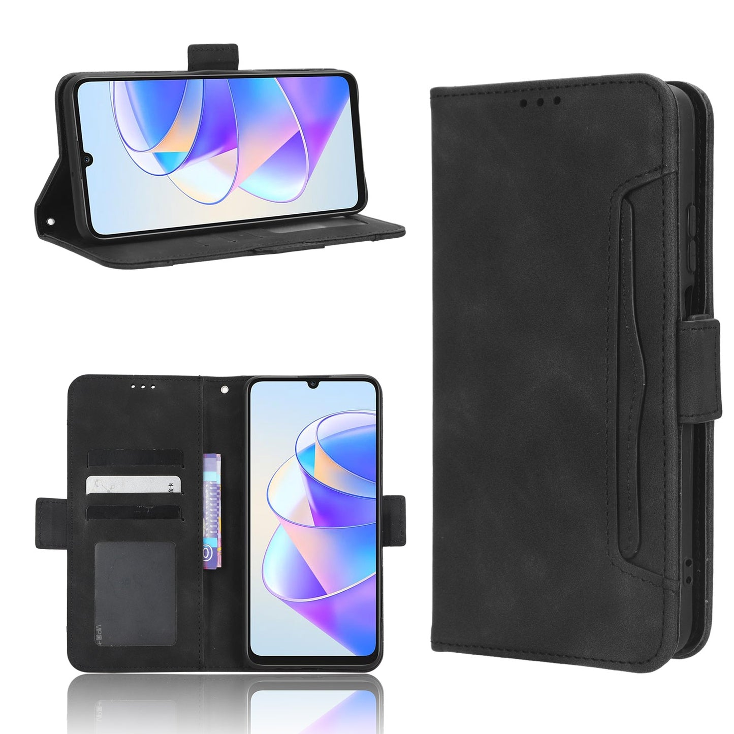 Honor X7a Skin Feel PU Leather Wallet Phone Case with Card Slots, Cash Pocket, Magnetic Closure, Built-In Stand, Full Protection TPU Cover