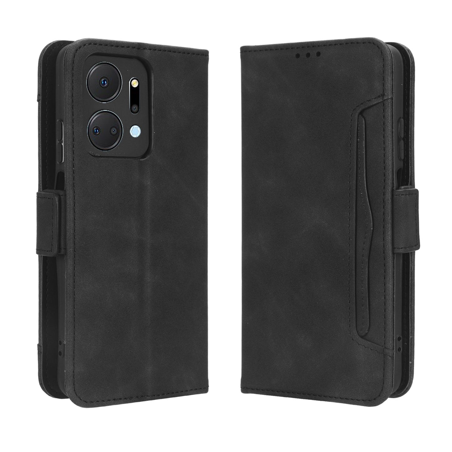 Honor X7a Skin Feel PU Leather Wallet Phone Case with Card Slots, Cash Pocket, Magnetic Closure, Built-In Stand, Full Protection TPU Cover