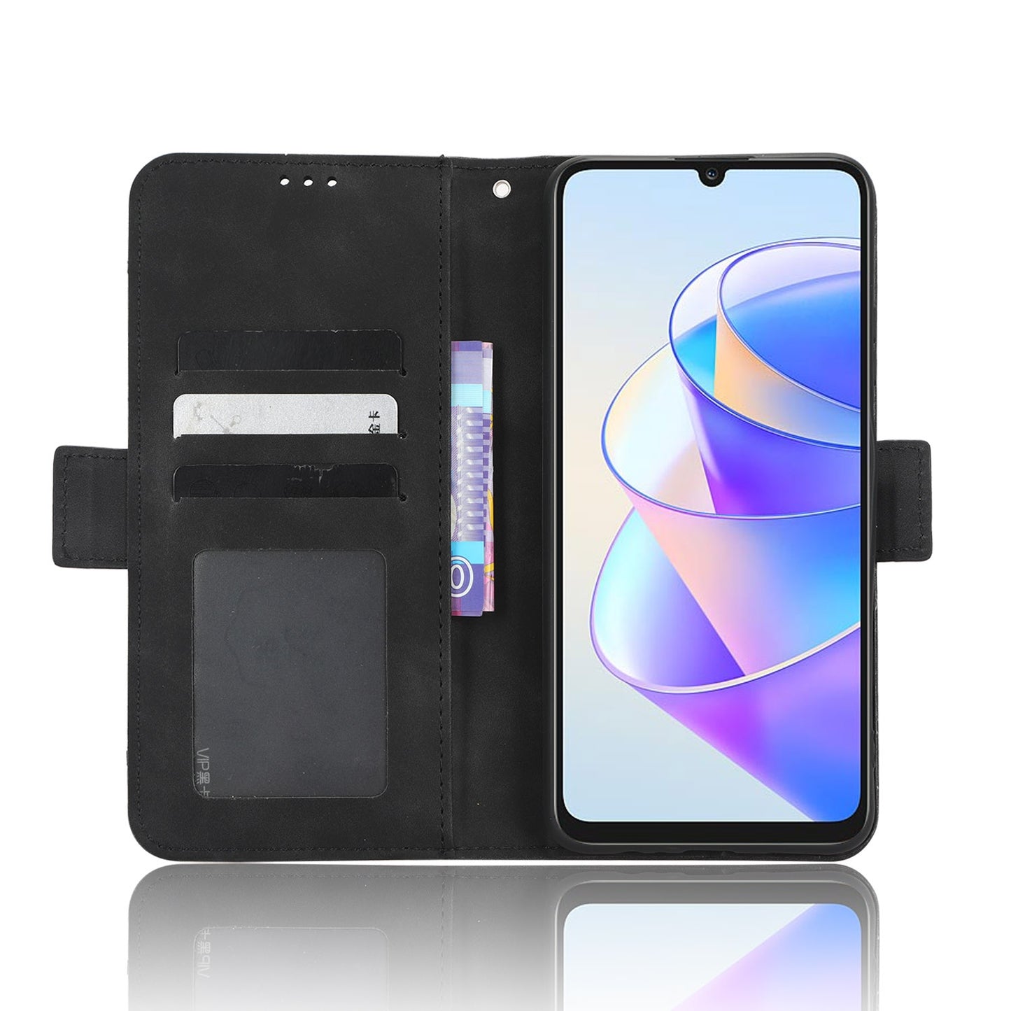 Honor X7a Skin Feel PU Leather Wallet Phone Case with Card Slots, Cash Pocket, Magnetic Closure, Built-In Stand, Full Protection TPU Cover
