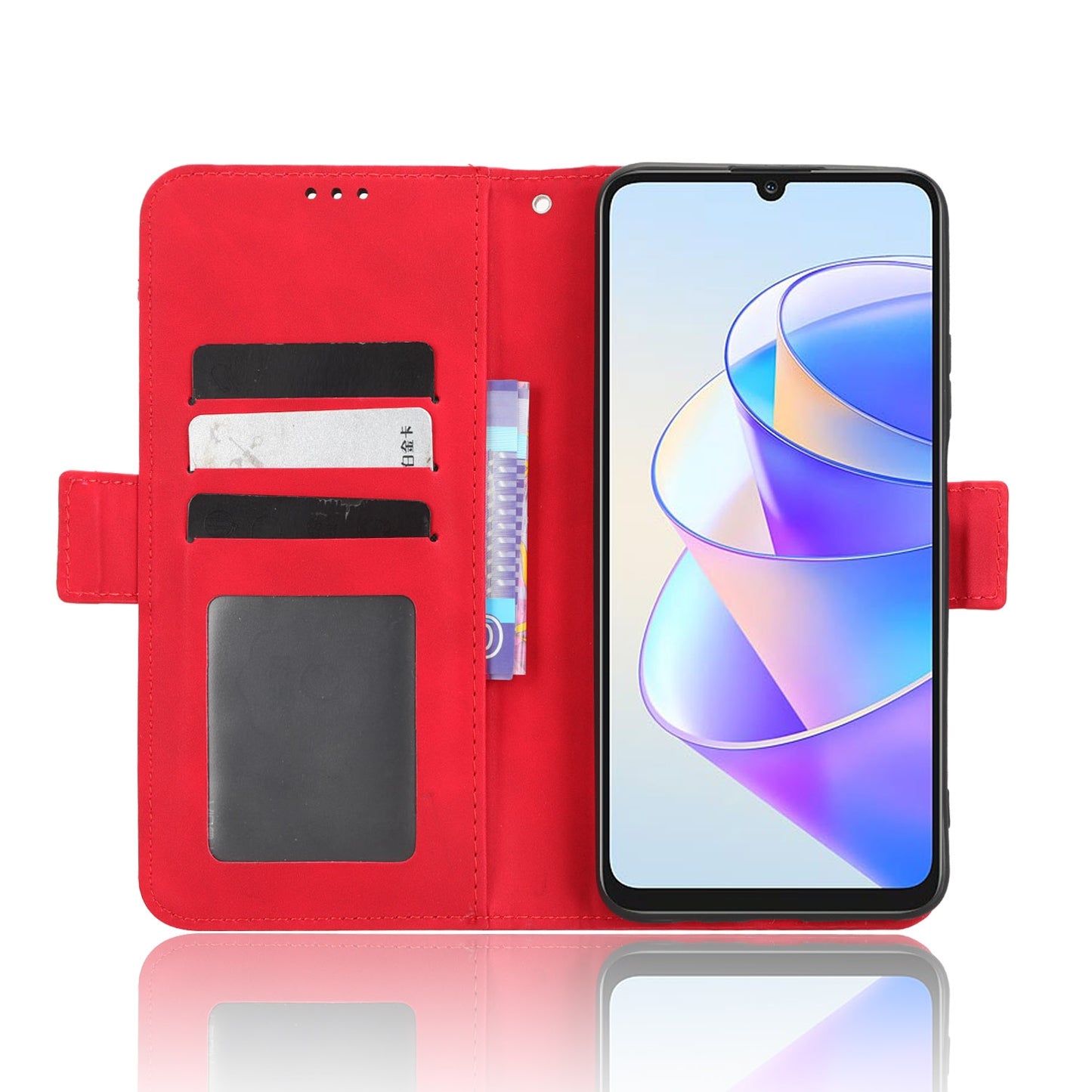 Honor X7a Skin Feel PU Leather Wallet Phone Case with Card Slots, Cash Pocket, Magnetic Closure, Built-In Stand, Full Protection TPU Cover
