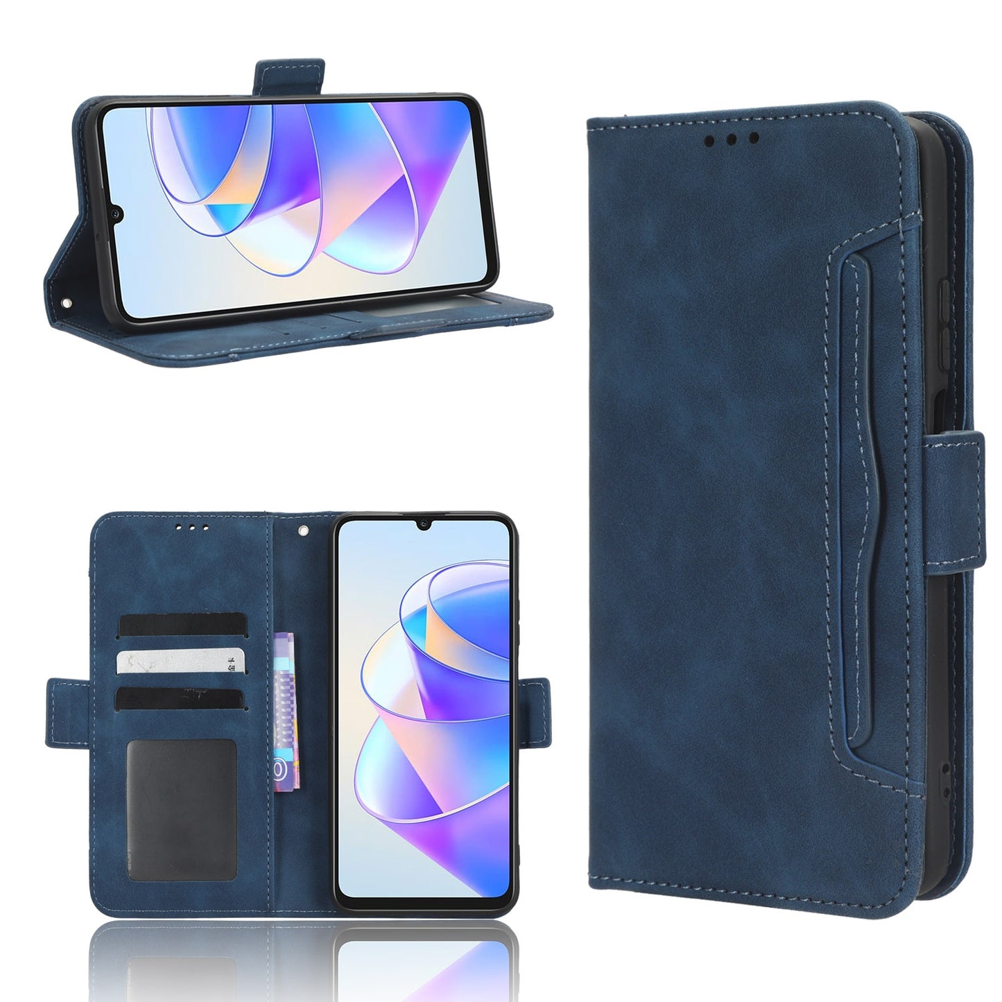 Honor X7a Skin Feel PU Leather Wallet Phone Case with Card Slots, Cash Pocket, Magnetic Closure, Built-In Stand, Full Protection TPU Cover