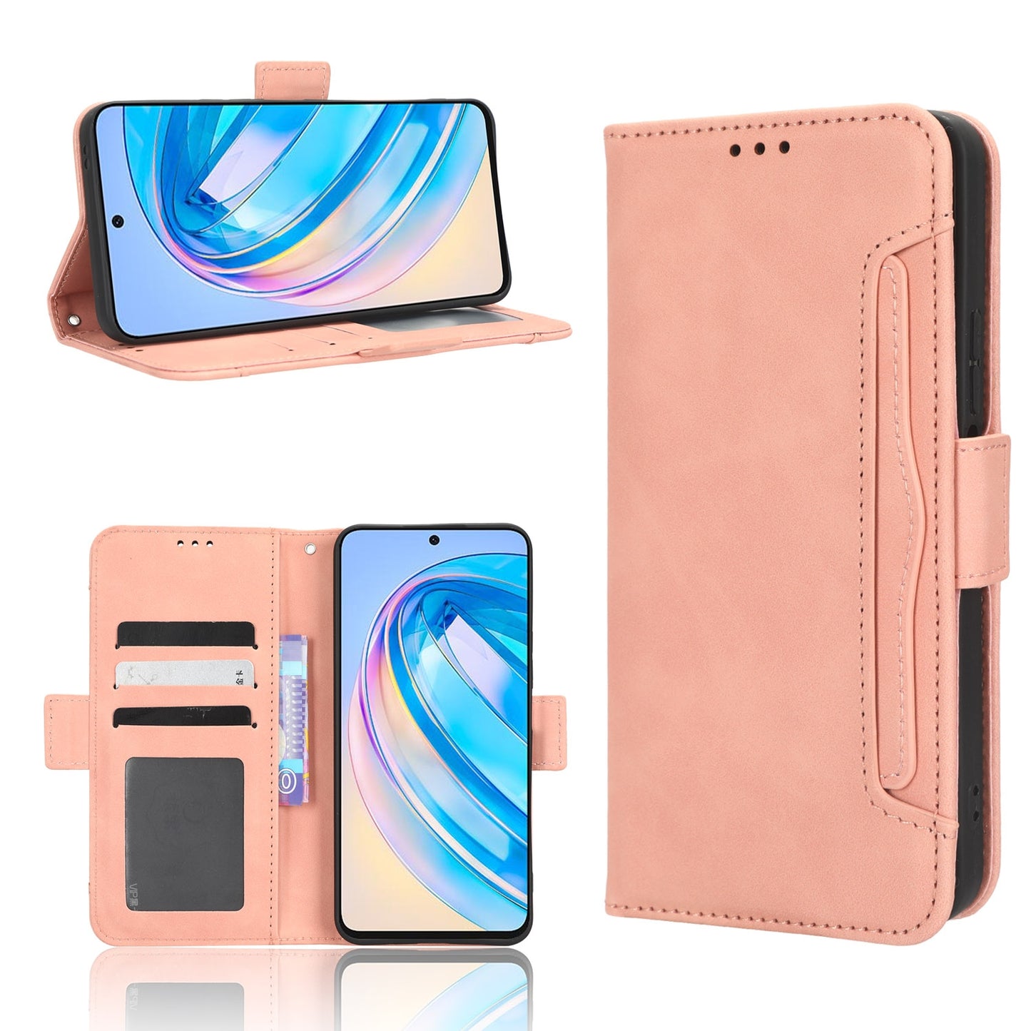Honor X8a Skin Feel PU Leather Wallet Phone Case with Card Slots, Cash Pocket, Magnetic Closure, Built-In Stand, Full Protection TPU Cover
