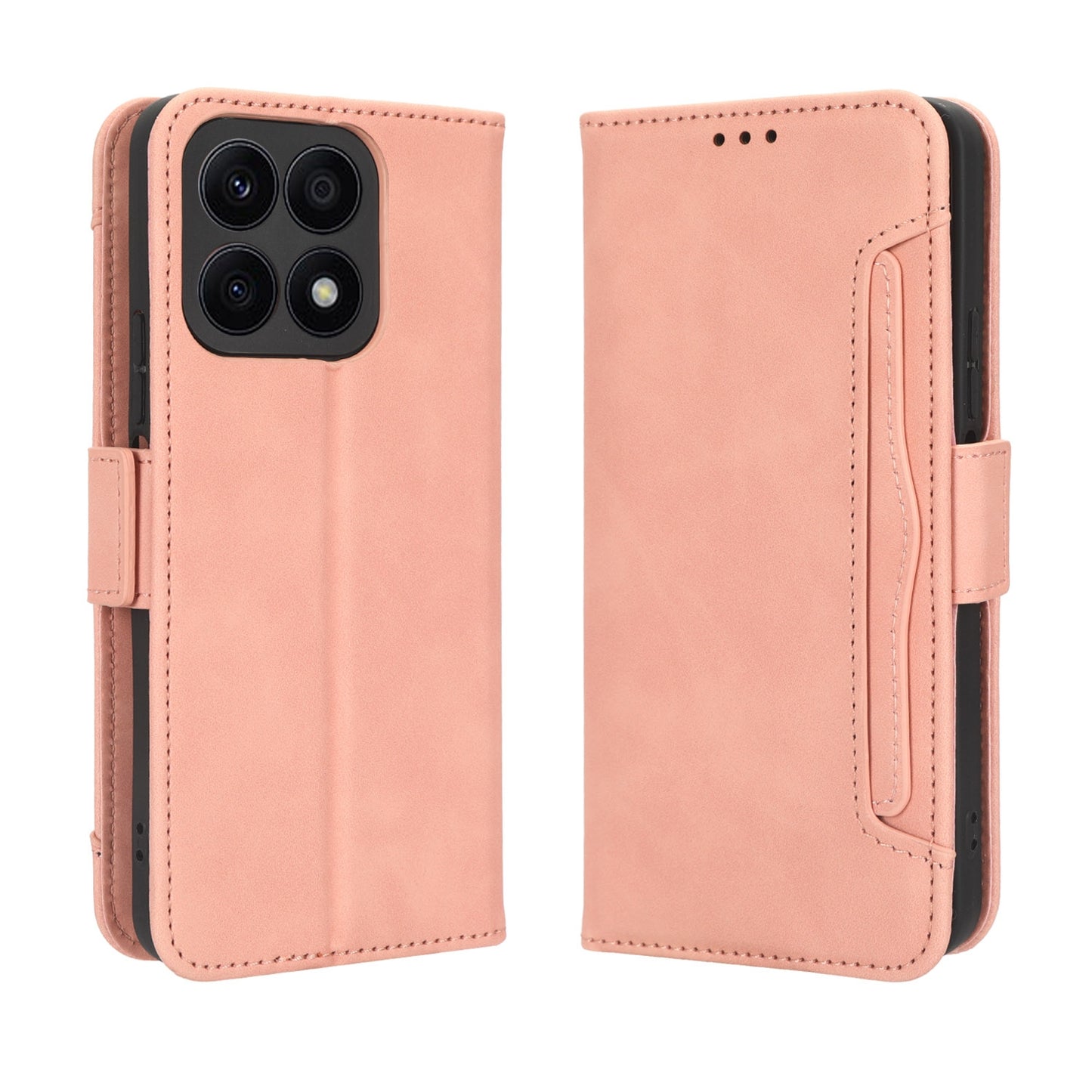 Honor X8a Skin Feel PU Leather Wallet Phone Case with Card Slots, Cash Pocket, Magnetic Closure, Built-In Stand, Full Protection TPU Cover
