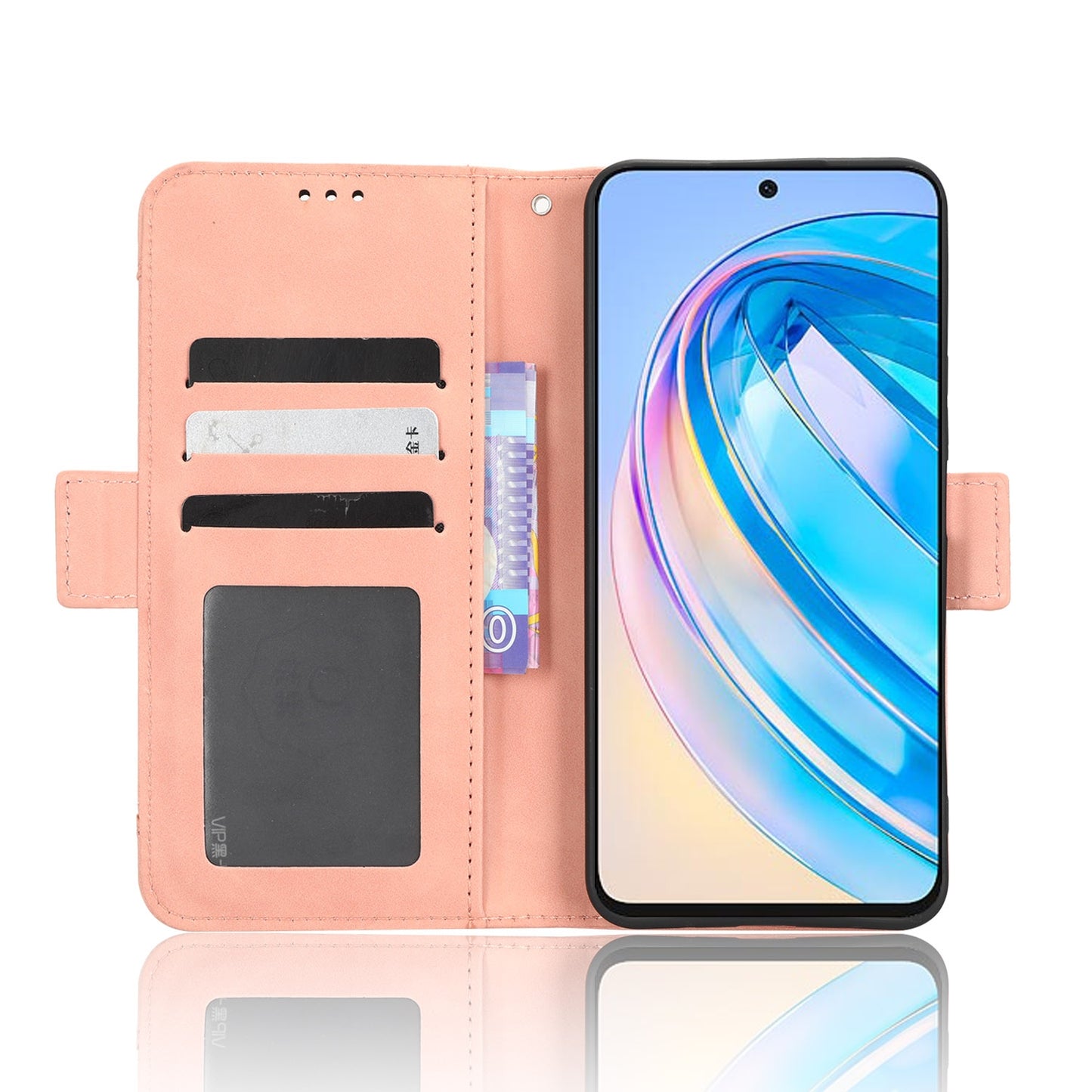 Honor X8a Skin Feel PU Leather Wallet Phone Case with Card Slots, Cash Pocket, Magnetic Closure, Built-In Stand, Full Protection TPU Cover