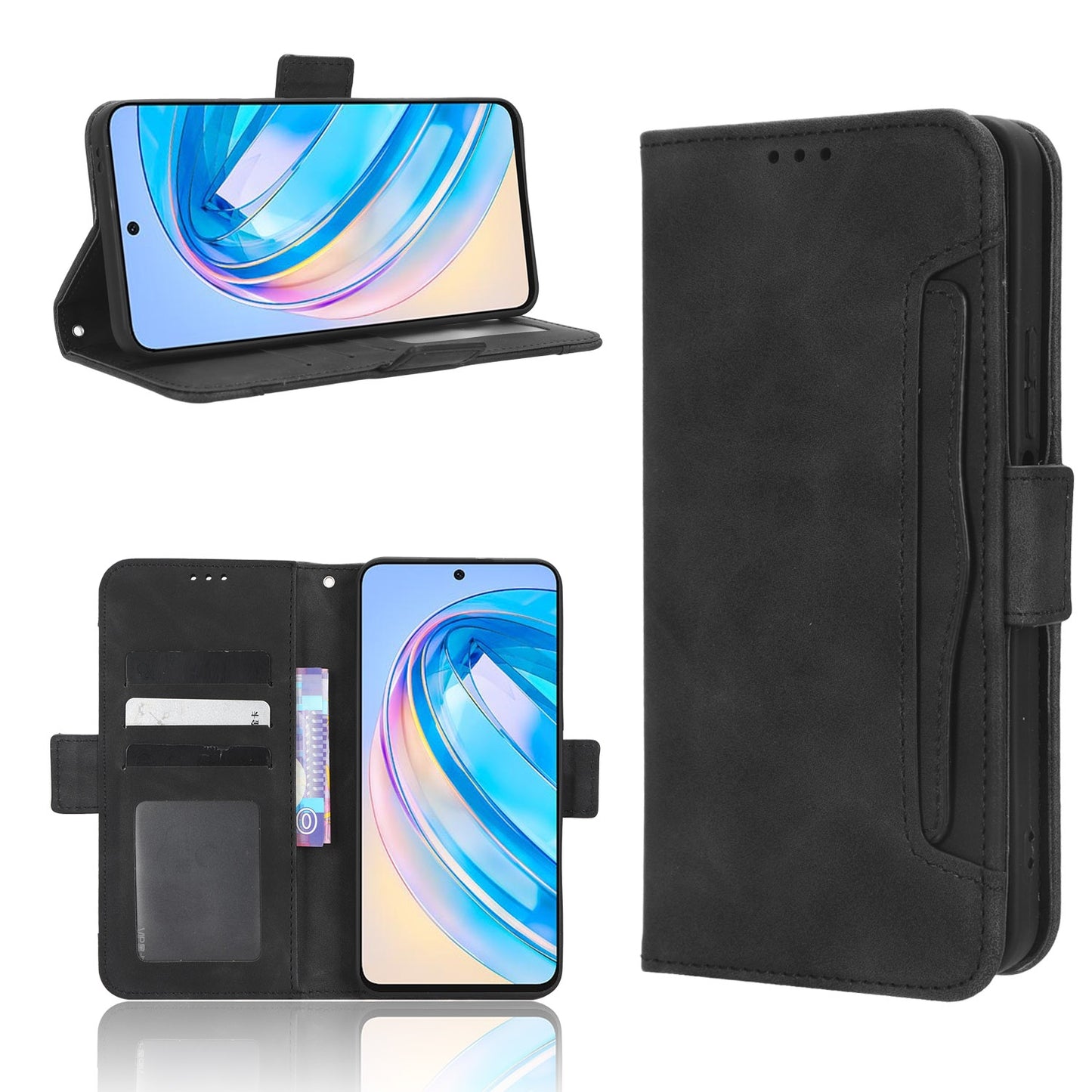 Honor X8a Skin Feel PU Leather Wallet Phone Case with Card Slots, Cash Pocket, Magnetic Closure, Built-In Stand, Full Protection TPU Cover