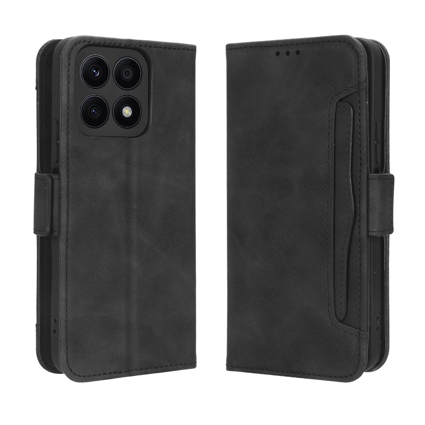 Honor X8a Skin Feel PU Leather Wallet Phone Case with Card Slots, Cash Pocket, Magnetic Closure, Built-In Stand, Full Protection TPU Cover