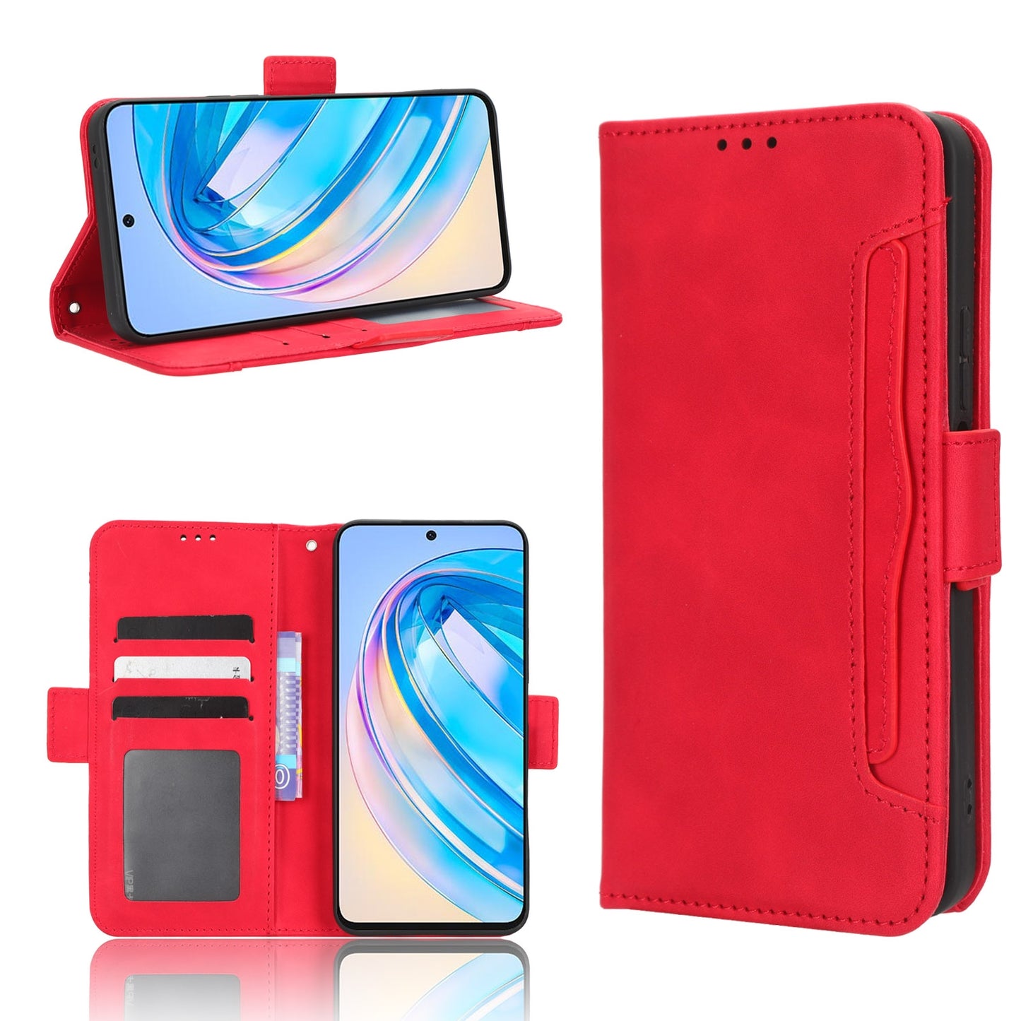 Honor X8a Skin Feel PU Leather Wallet Phone Case with Card Slots, Cash Pocket, Magnetic Closure, Built-In Stand, Full Protection TPU Cover