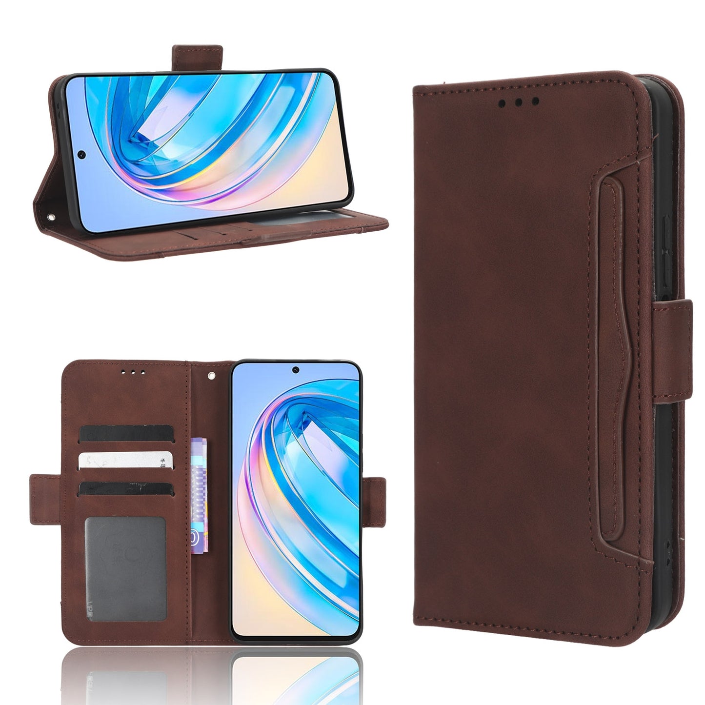 Honor X8a Skin Feel PU Leather Wallet Phone Case with Card Slots, Cash Pocket, Magnetic Closure, Built-In Stand, Full Protection TPU Cover