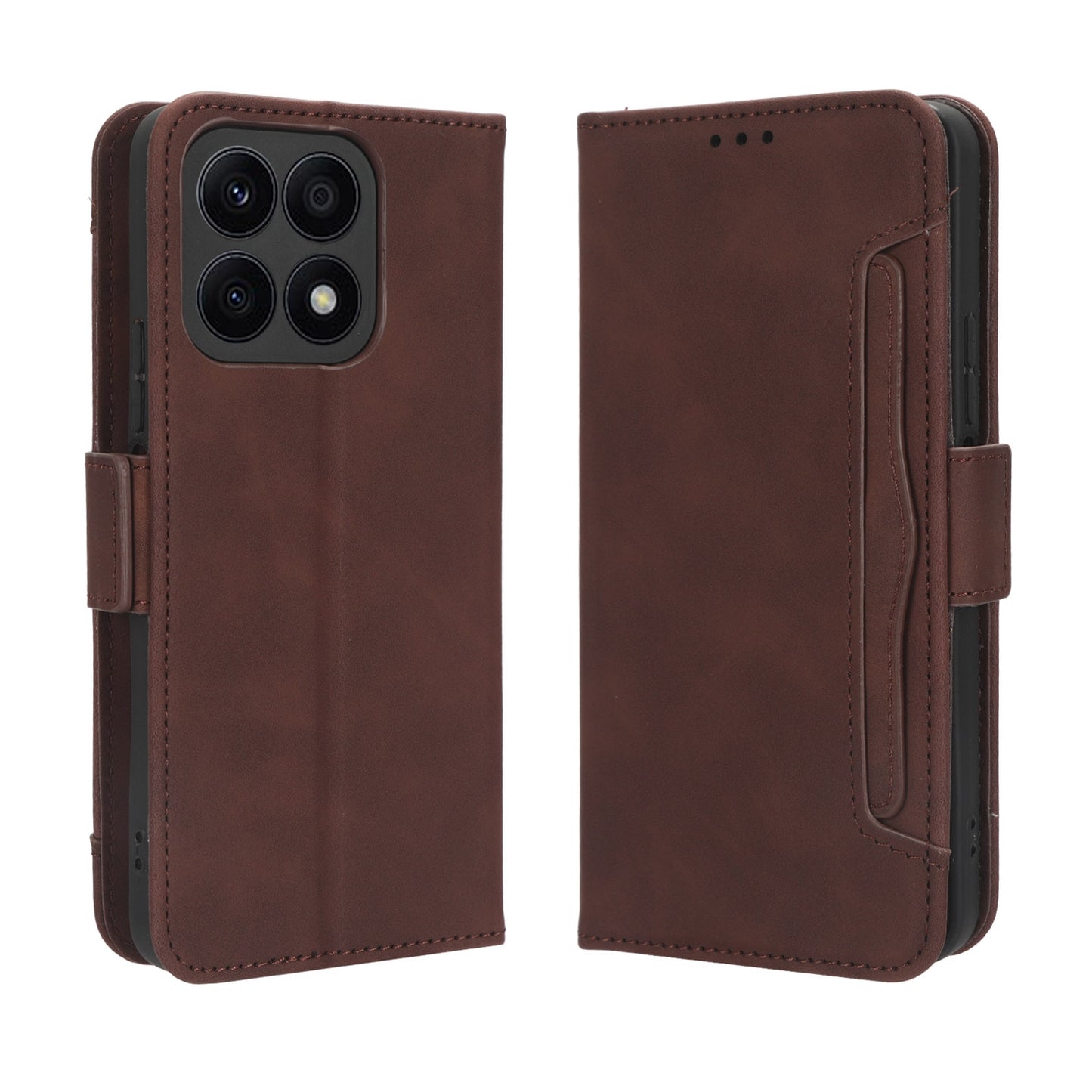 Honor X8a Skin Feel PU Leather Wallet Phone Case with Card Slots, Cash Pocket, Magnetic Closure, Built-In Stand, Full Protection TPU Cover