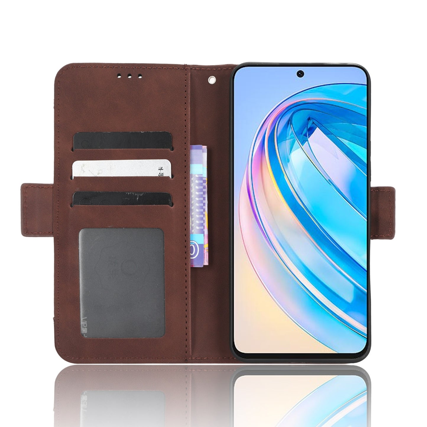 Honor X8a Skin Feel PU Leather Wallet Phone Case with Card Slots, Cash Pocket, Magnetic Closure, Built-In Stand, Full Protection TPU Cover