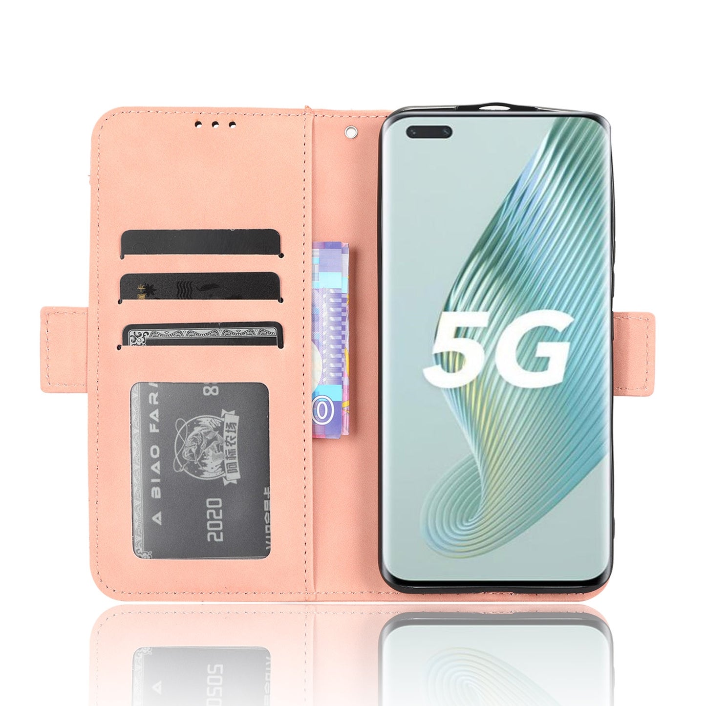 Honor Magic5 Pro Skin Feel PU Leather Wallet Phone Case with Card Slots, Cash Pocket, Magnetic Closure, Built-In Stand, Full Protection TPU Cover