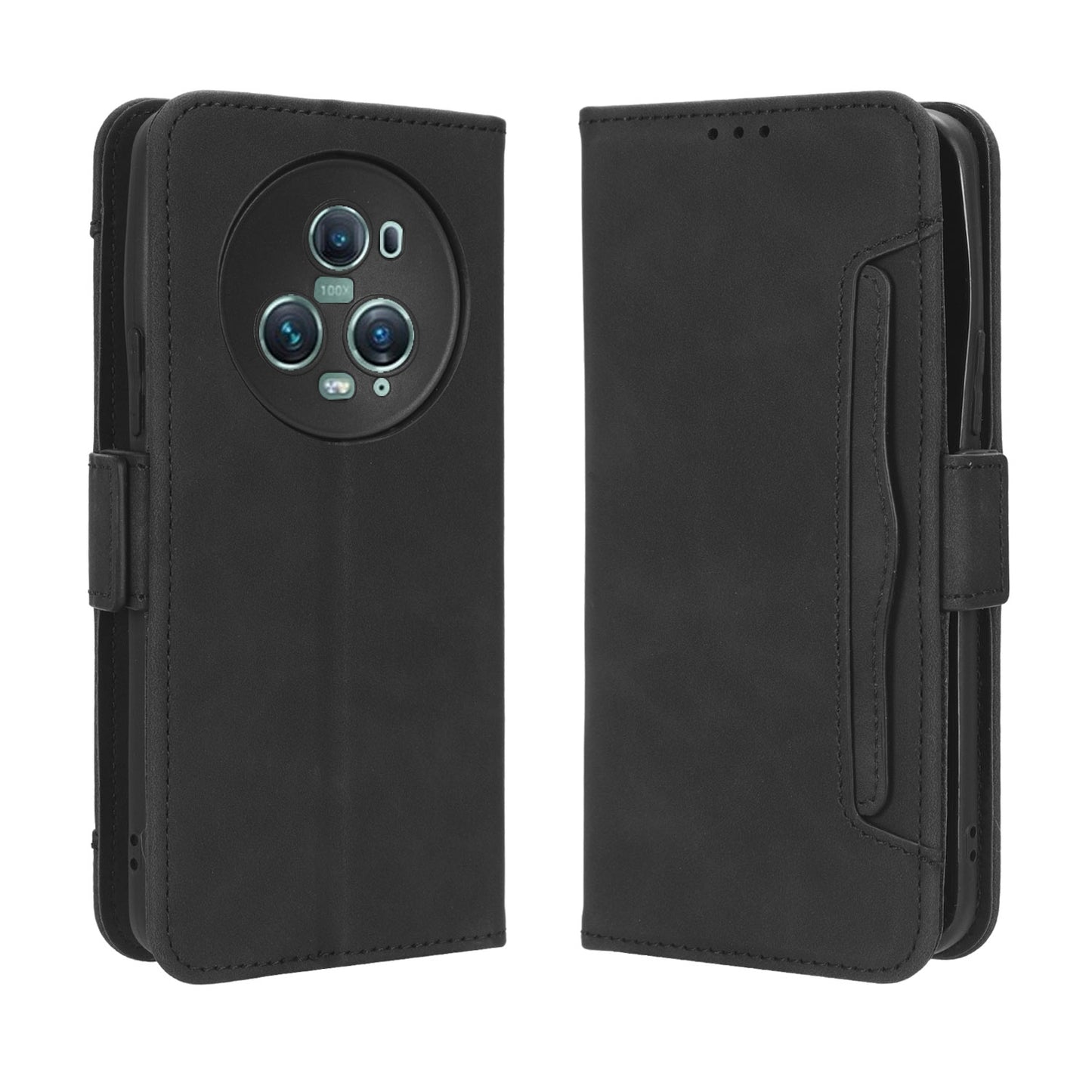 Honor Magic5 Pro Skin Feel PU Leather Wallet Phone Case with Card Slots, Cash Pocket, Magnetic Closure, Built-In Stand, Full Protection TPU Cover