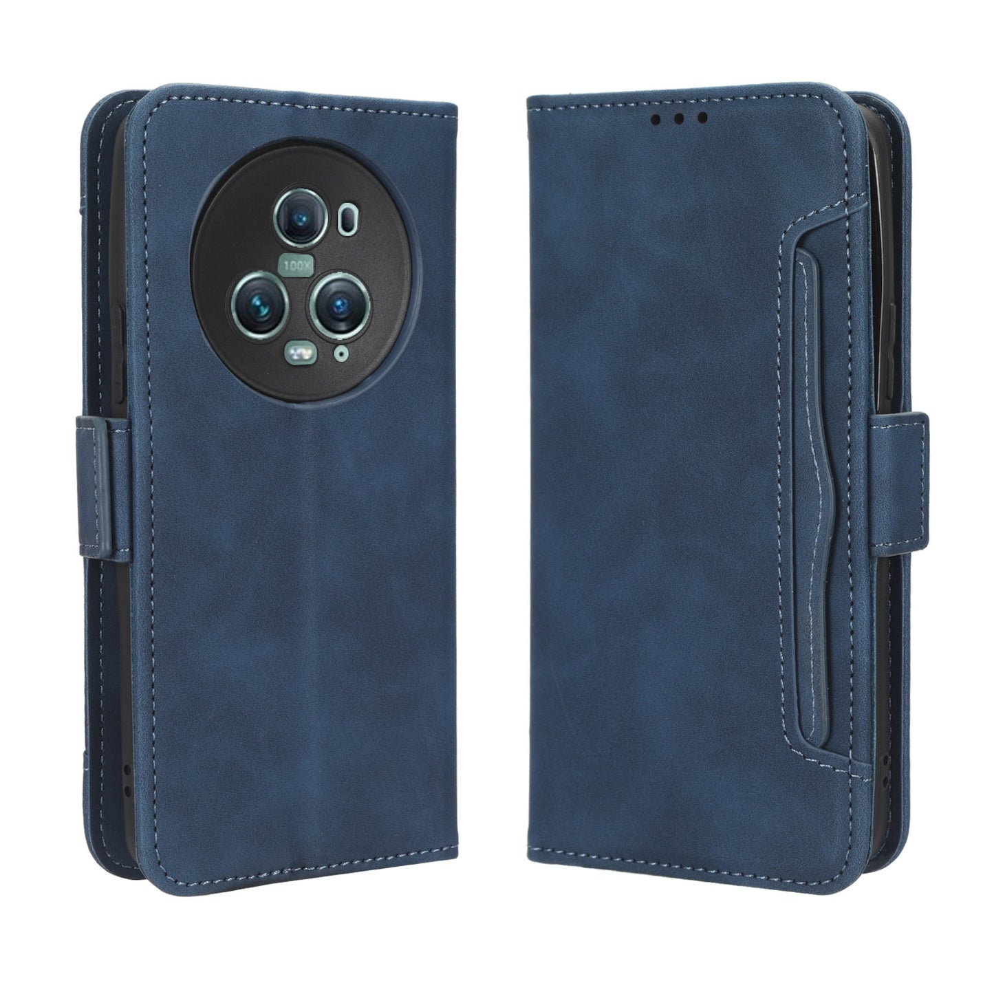 Honor Magic5 Pro Skin Feel PU Leather Wallet Phone Case with Card Slots, Cash Pocket, Magnetic Closure, Built-In Stand, Full Protection TPU Cover