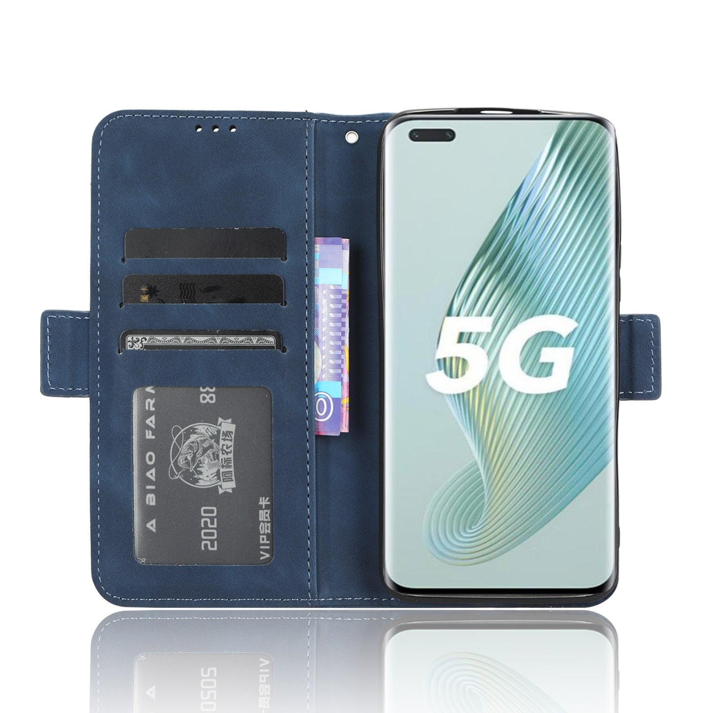 Honor Magic5 Pro Skin Feel PU Leather Wallet Phone Case with Card Slots, Cash Pocket, Magnetic Closure, Built-In Stand, Full Protection TPU Cover