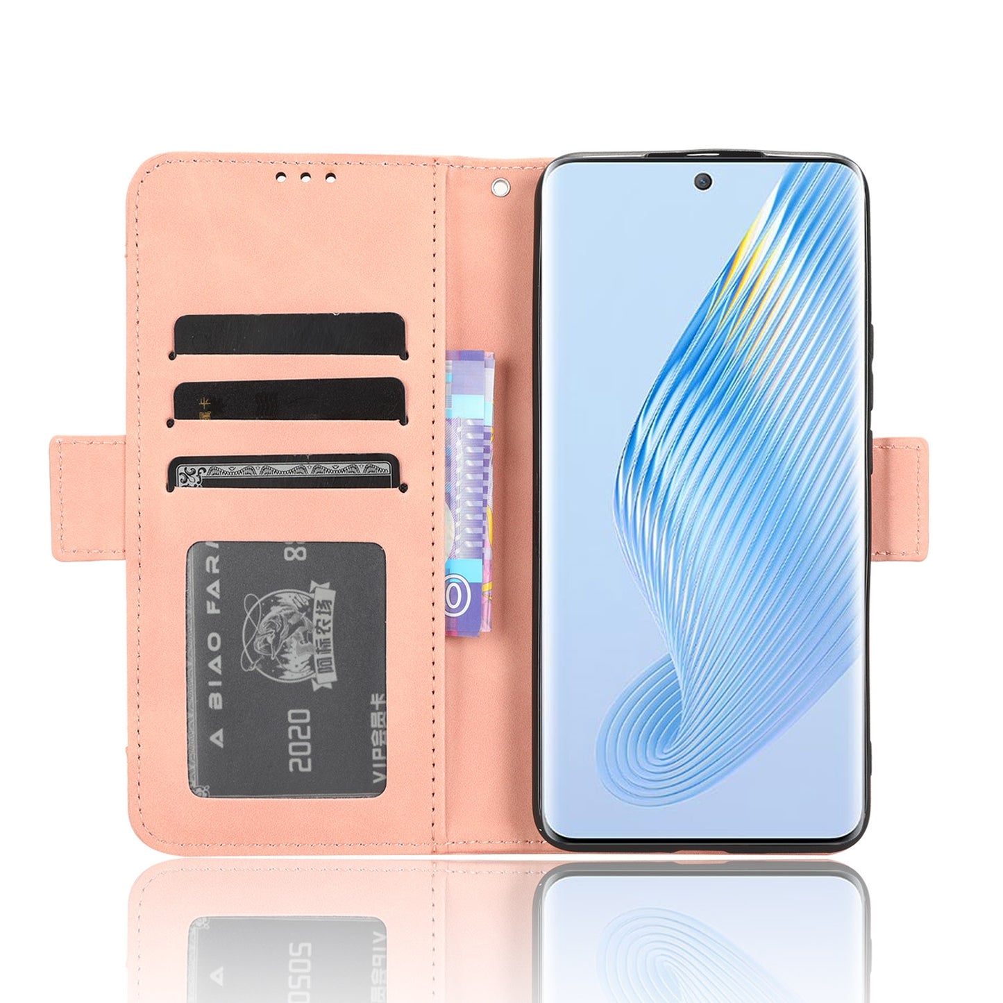 Honor Magic5 Skin Feel PU Leather Wallet Phone Case with Card Slots, Cash Pocket, Magnetic Closure, Built-In Stand, Full Protection TPU Cover