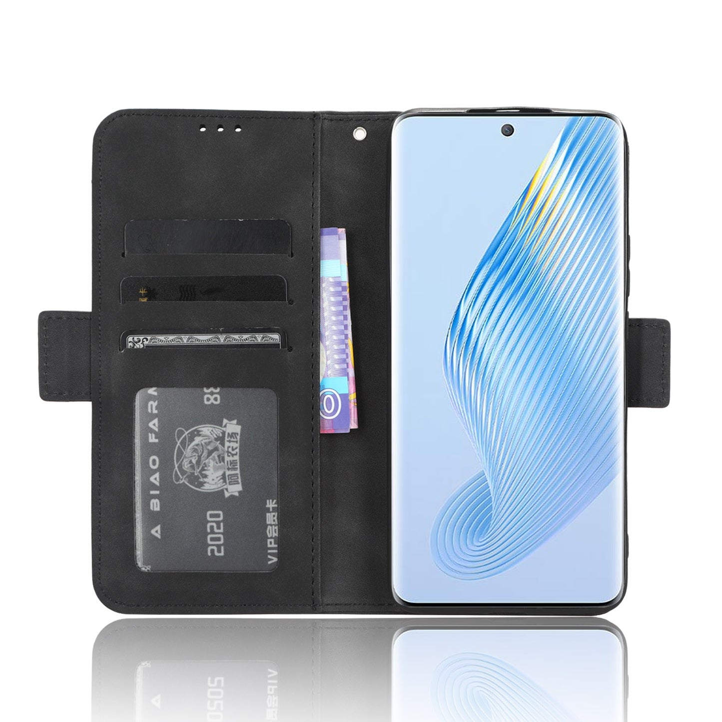 Honor Magic5 Skin Feel PU Leather Wallet Phone Case with Card Slots, Cash Pocket, Magnetic Closure, Built-In Stand, Full Protection TPU Cover