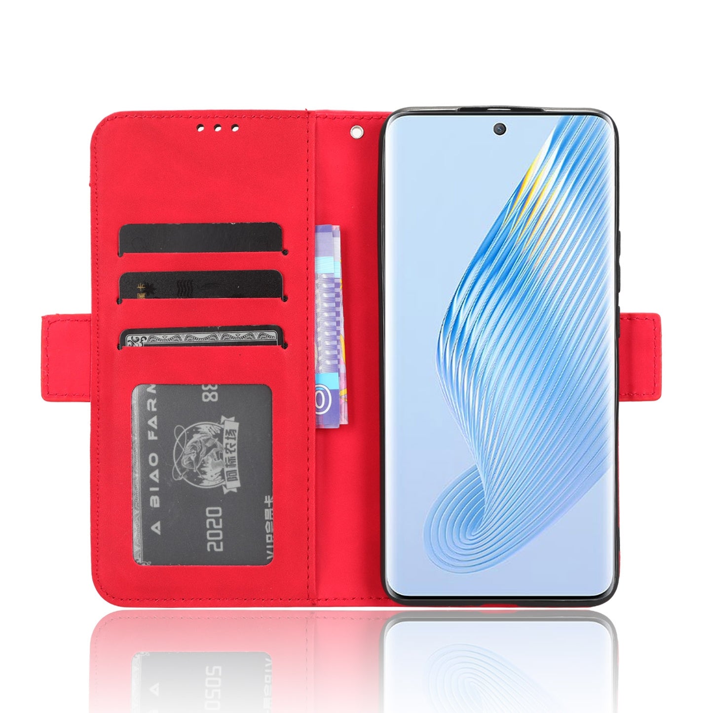 Honor Magic5 Skin Feel PU Leather Wallet Phone Case with Card Slots, Cash Pocket, Magnetic Closure, Built-In Stand, Full Protection TPU Cover
