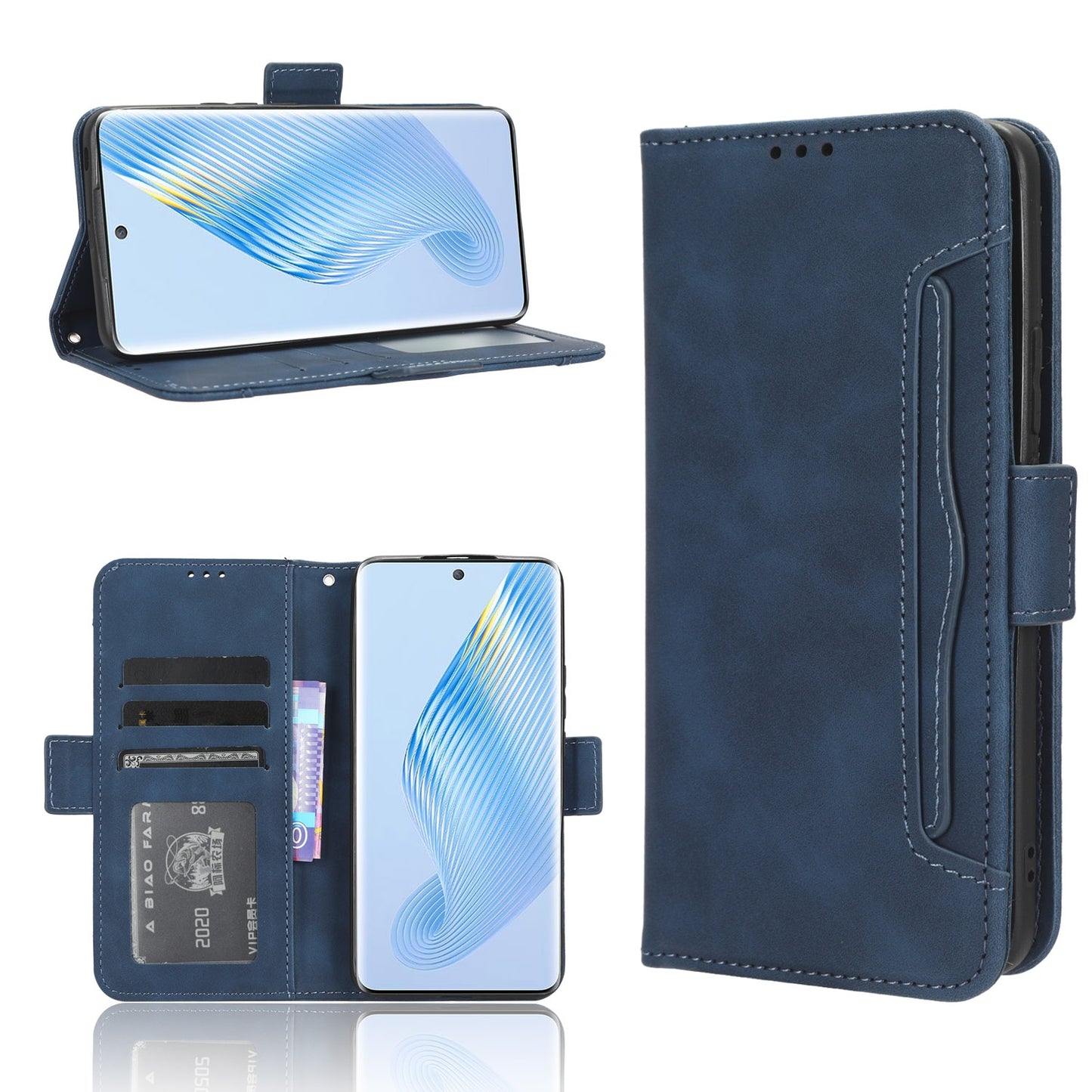 Honor Magic5 Skin Feel PU Leather Wallet Phone Case with Card Slots, Cash Pocket, Magnetic Closure, Built-In Stand, Full Protection TPU Cover