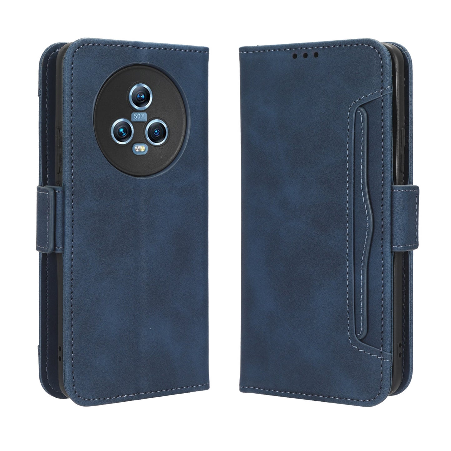 Honor Magic5 Skin Feel PU Leather Wallet Phone Case with Card Slots, Cash Pocket, Magnetic Closure, Built-In Stand, Full Protection TPU Cover