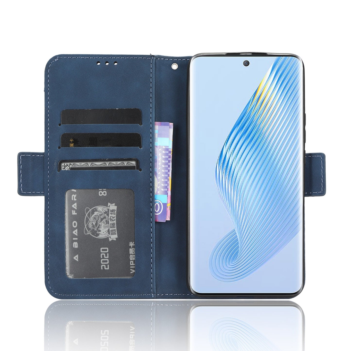 Honor Magic5 Skin Feel PU Leather Wallet Phone Case with Card Slots, Cash Pocket, Magnetic Closure, Built-In Stand, Full Protection TPU Cover