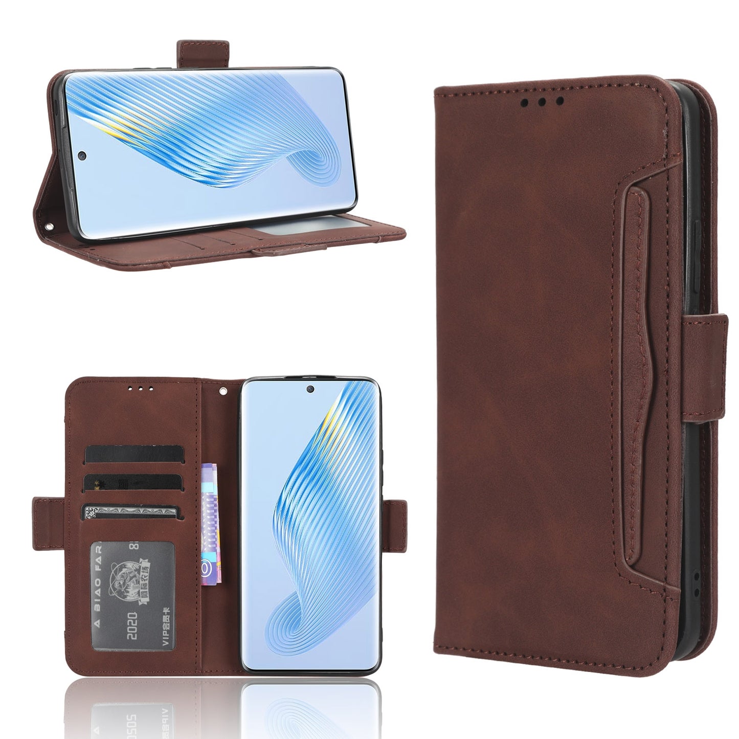 Honor Magic5 Skin Feel PU Leather Wallet Phone Case with Card Slots, Cash Pocket, Magnetic Closure, Built-In Stand, Full Protection TPU Cover