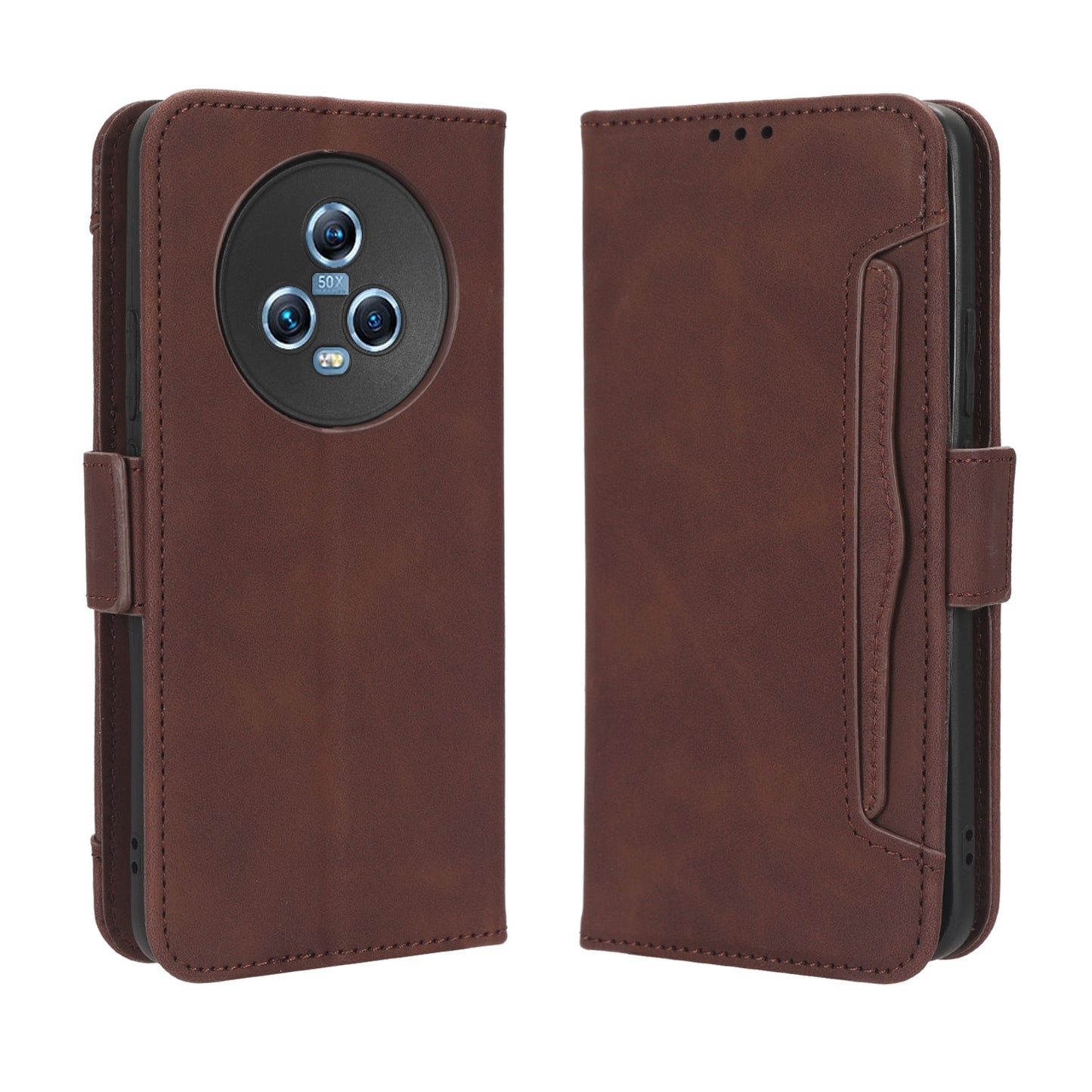 Honor Magic5 Skin Feel PU Leather Wallet Phone Case with Card Slots, Cash Pocket, Magnetic Closure, Built-In Stand, Full Protection TPU Cover