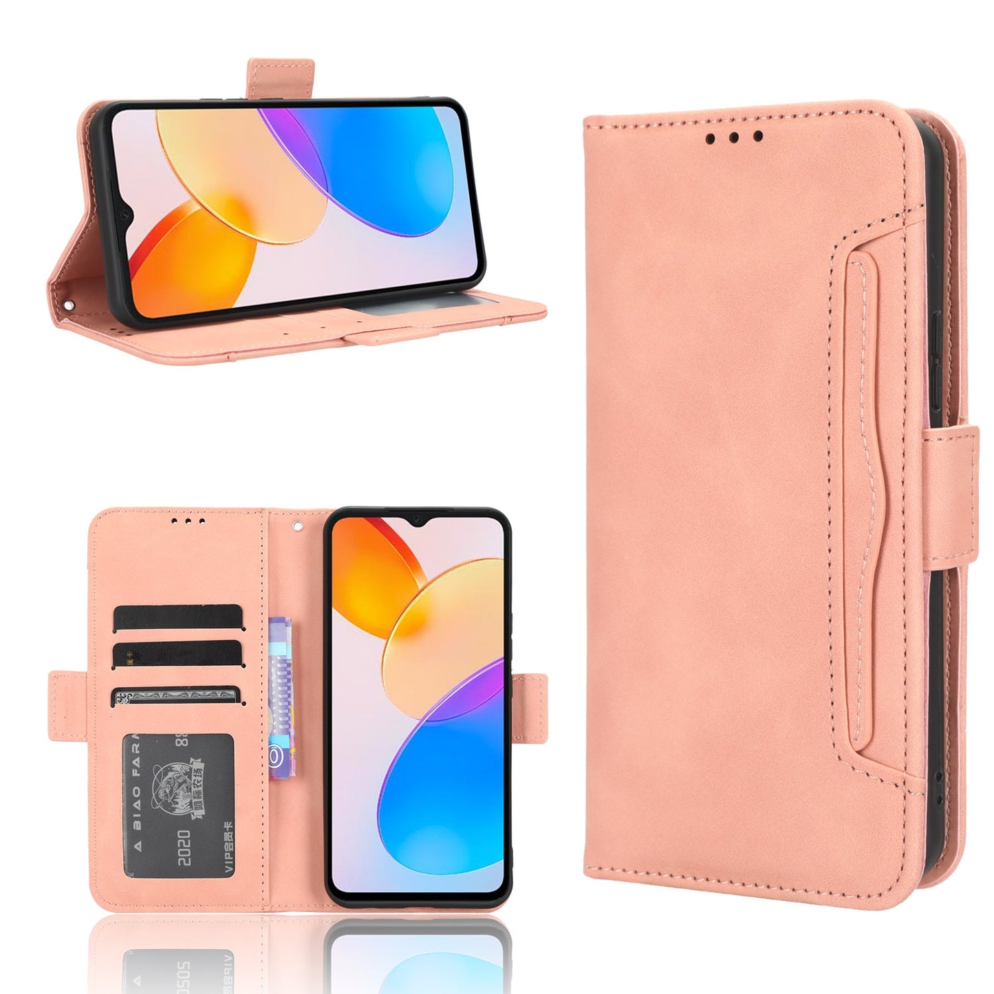Honor X5 Skin Feel PU Leather Wallet Phone Case with Card Slots, Cash Pocket, Magnetic Closure, Built-In Stand, Full Protection TPU Cover