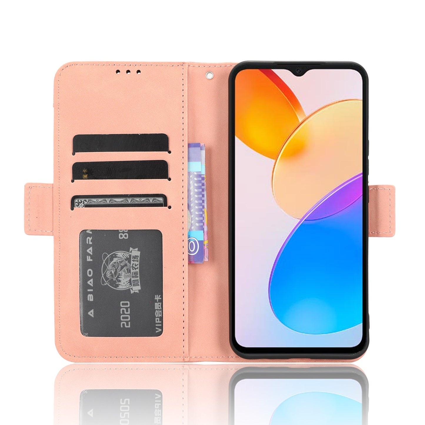 Honor X5 Skin Feel PU Leather Wallet Phone Case with Card Slots, Cash Pocket, Magnetic Closure, Built-In Stand, Full Protection TPU Cover