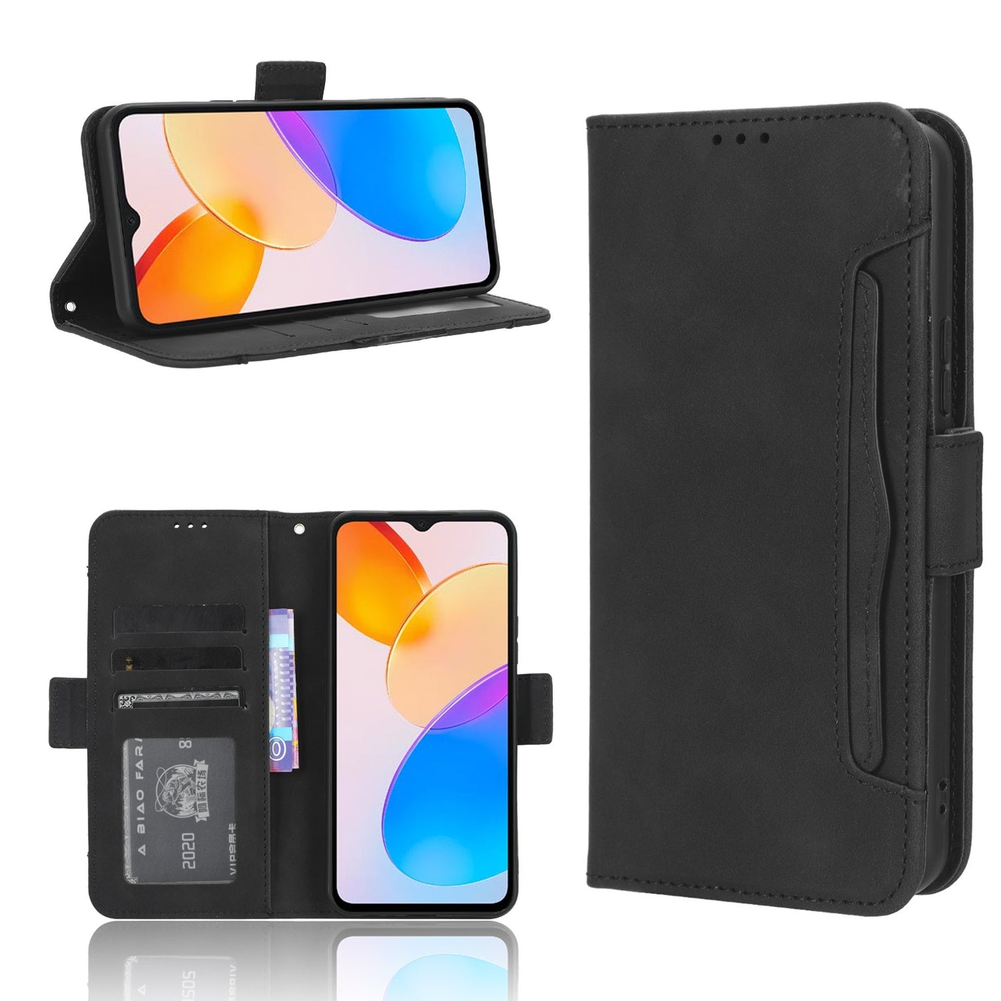 Honor X5 Skin Feel PU Leather Wallet Phone Case with Card Slots, Cash Pocket, Magnetic Closure, Built-In Stand, Full Protection TPU Cover